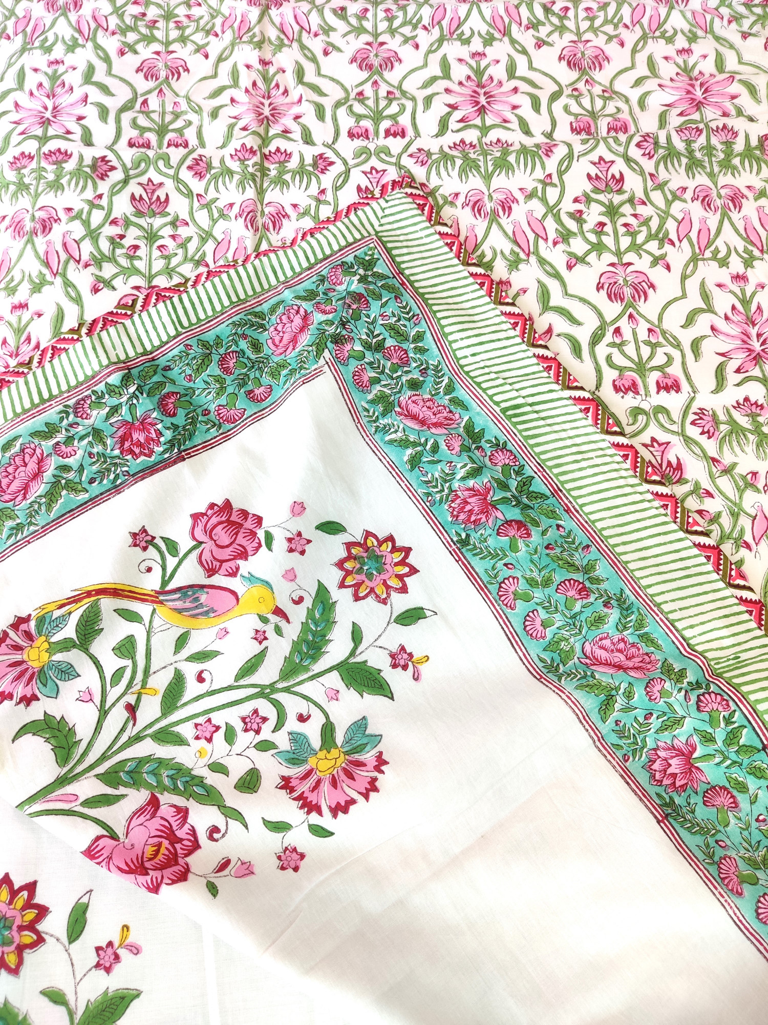 Block Print Dohar - Summer Floral Hand Block Print Mulmul Jaipuri