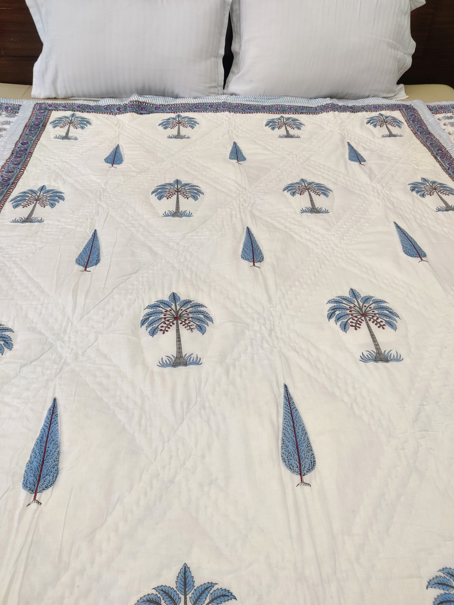 Hand Block Print Mulmul Quilt - Pine Soft Jaipuri Razai Double