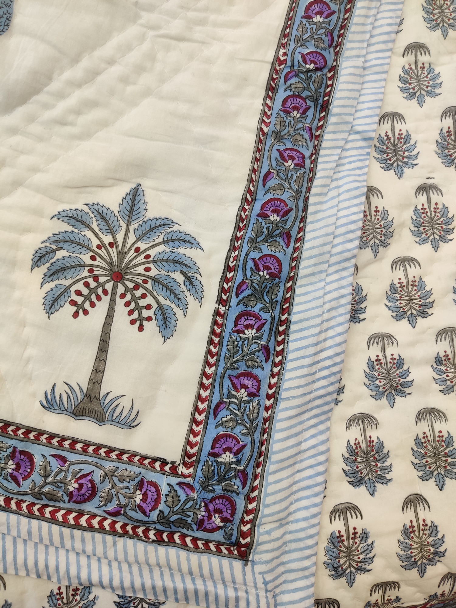 Hand Block Print Mulmul Quilt - Pine Soft Jaipuri Razai Double