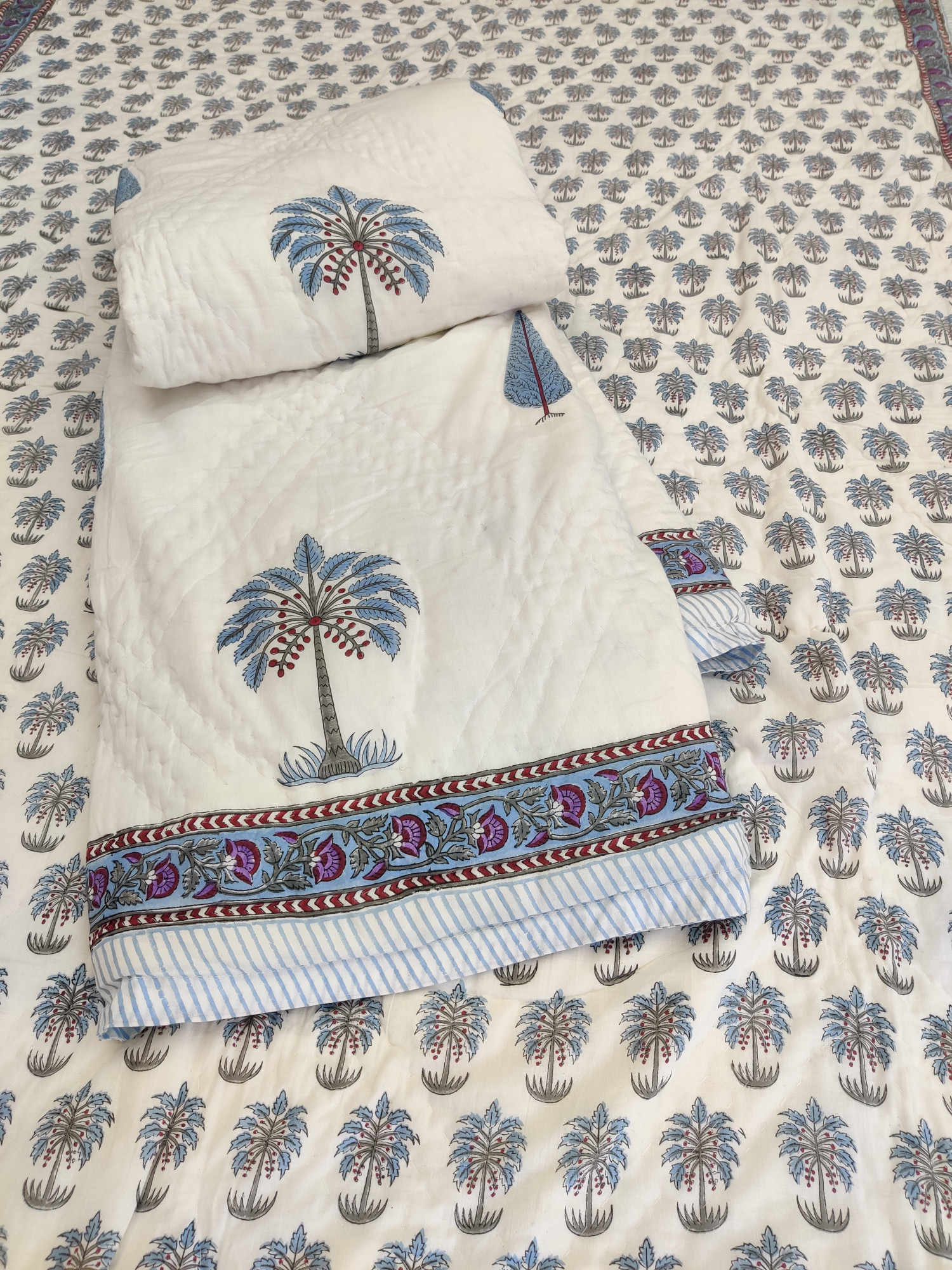 Hand Block Print Mulmul Quilt - Pine Soft Jaipuri Razai Double