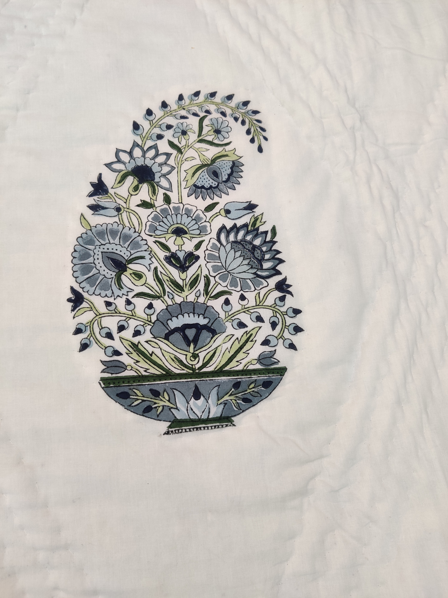 Hand Block Print Mulmul Quilt - Grey Boota Soft Jaipuri Razai Double