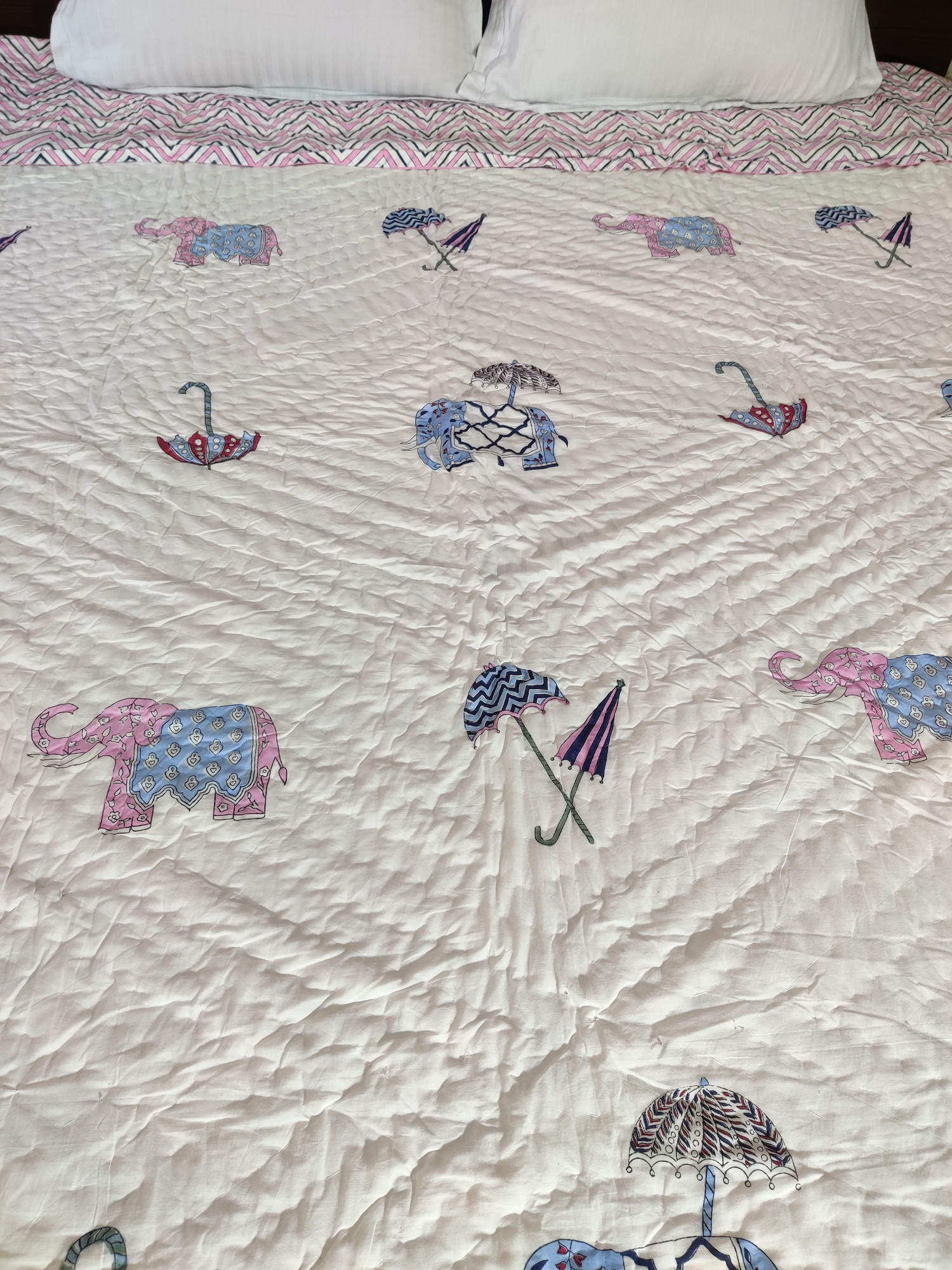 Hand Block Print Mulmul Quilt - Chatri Haathi Soft Jaipuri Razai Double