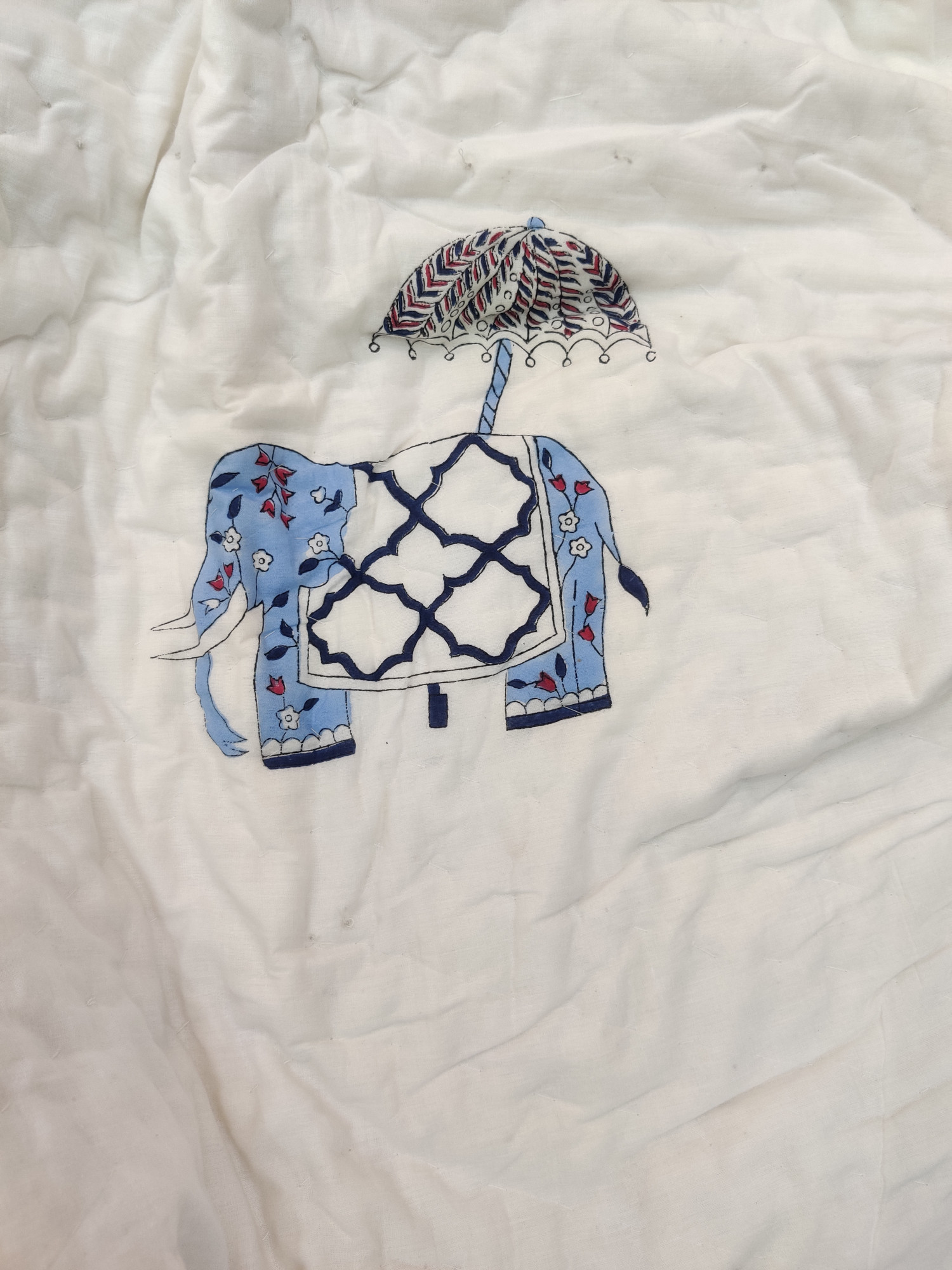 Hand Block Print Mulmul Quilt - Chatri Haathi Soft Jaipuri Razai Double