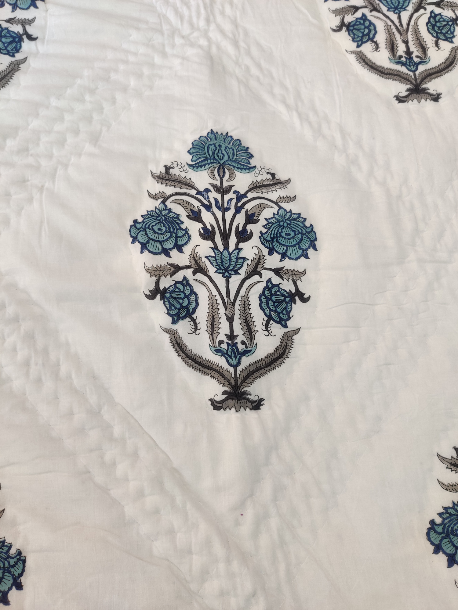Hand Block Print Mulmul Quilt - Dark Blue Bloomer Soft Jaipuri Razai Double