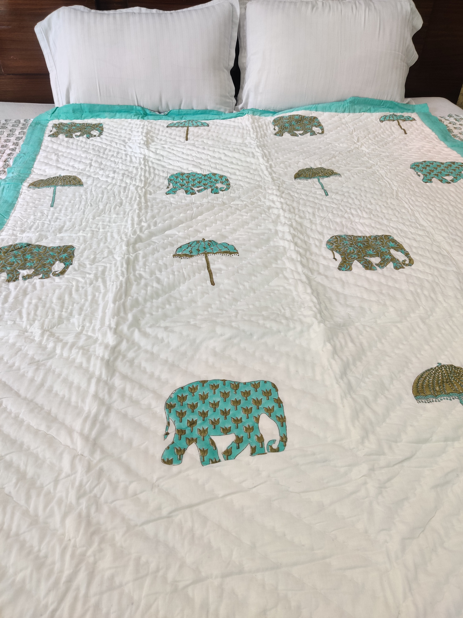 Hand Block Print Mulmul Quilt - Haathi Soft Jaipuri Razai Double