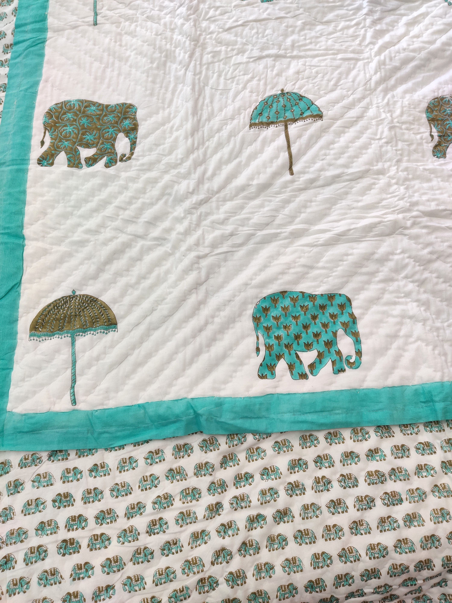 Hand Block Print Mulmul Quilt - Haathi Soft Jaipuri Razai Double