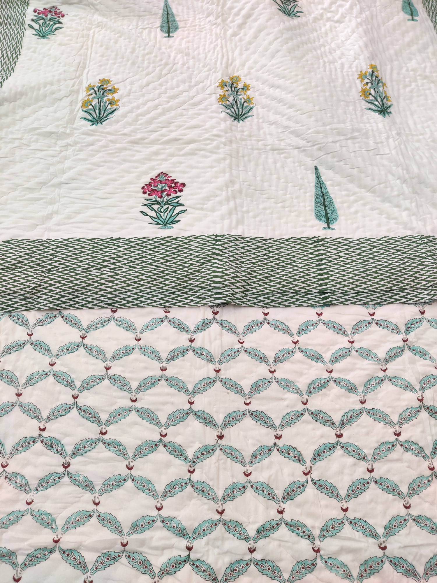 Hand Block Print Mulmul Quilt - Multiblock Blockprinted Soft Jaipuri Razai Double