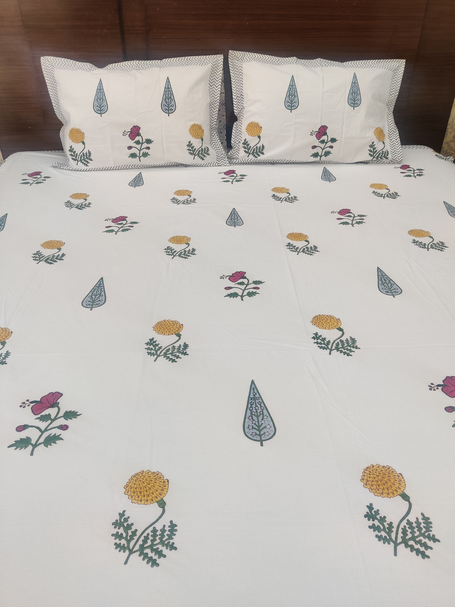 Jaipuri Block Print Bedsheet - Tropical Handblock Hand Block Print Cotton King Size
