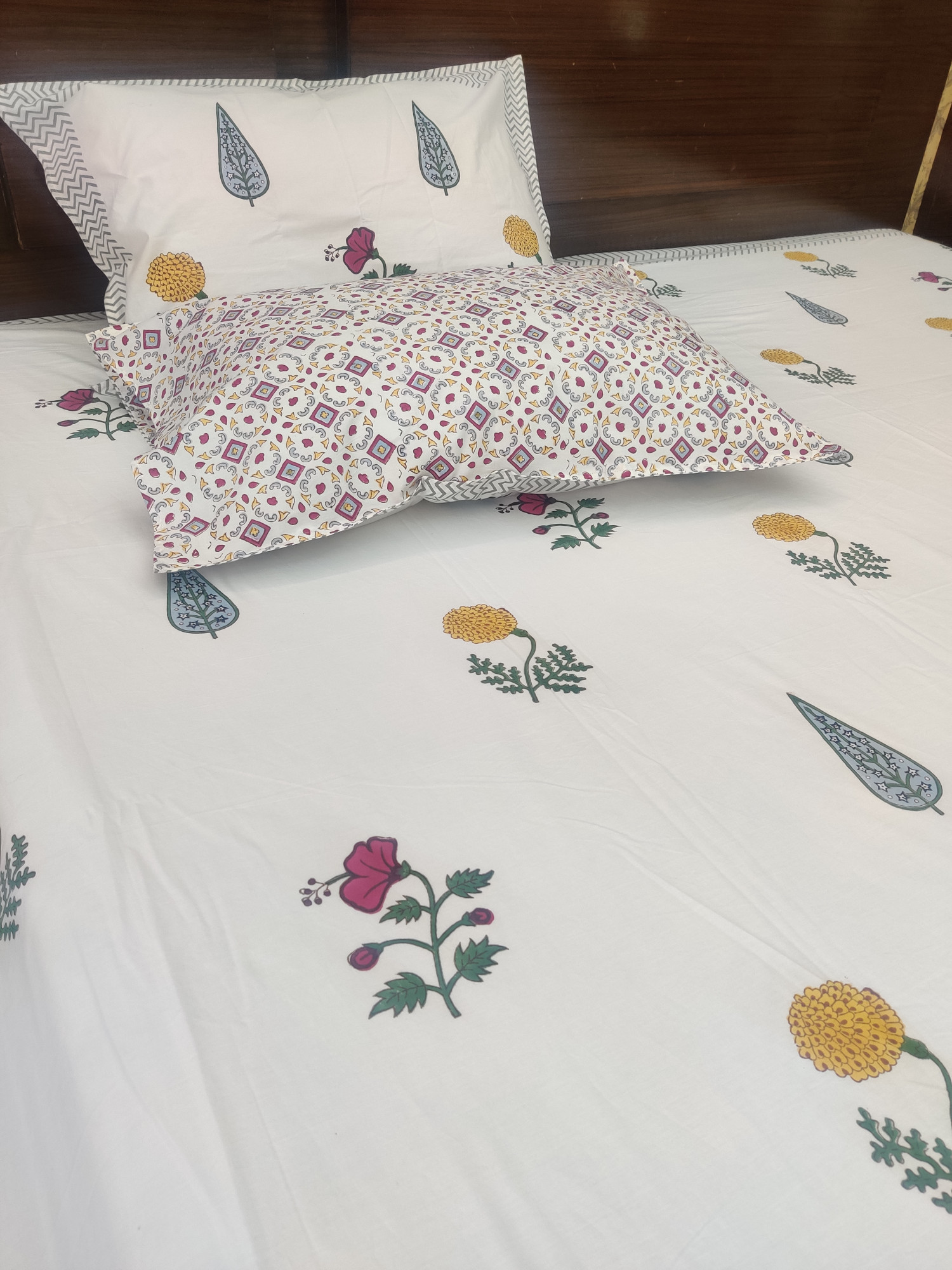 Jaipuri Block Print Bedsheet - Tropical Handblock Hand Block Print Cotton King Size