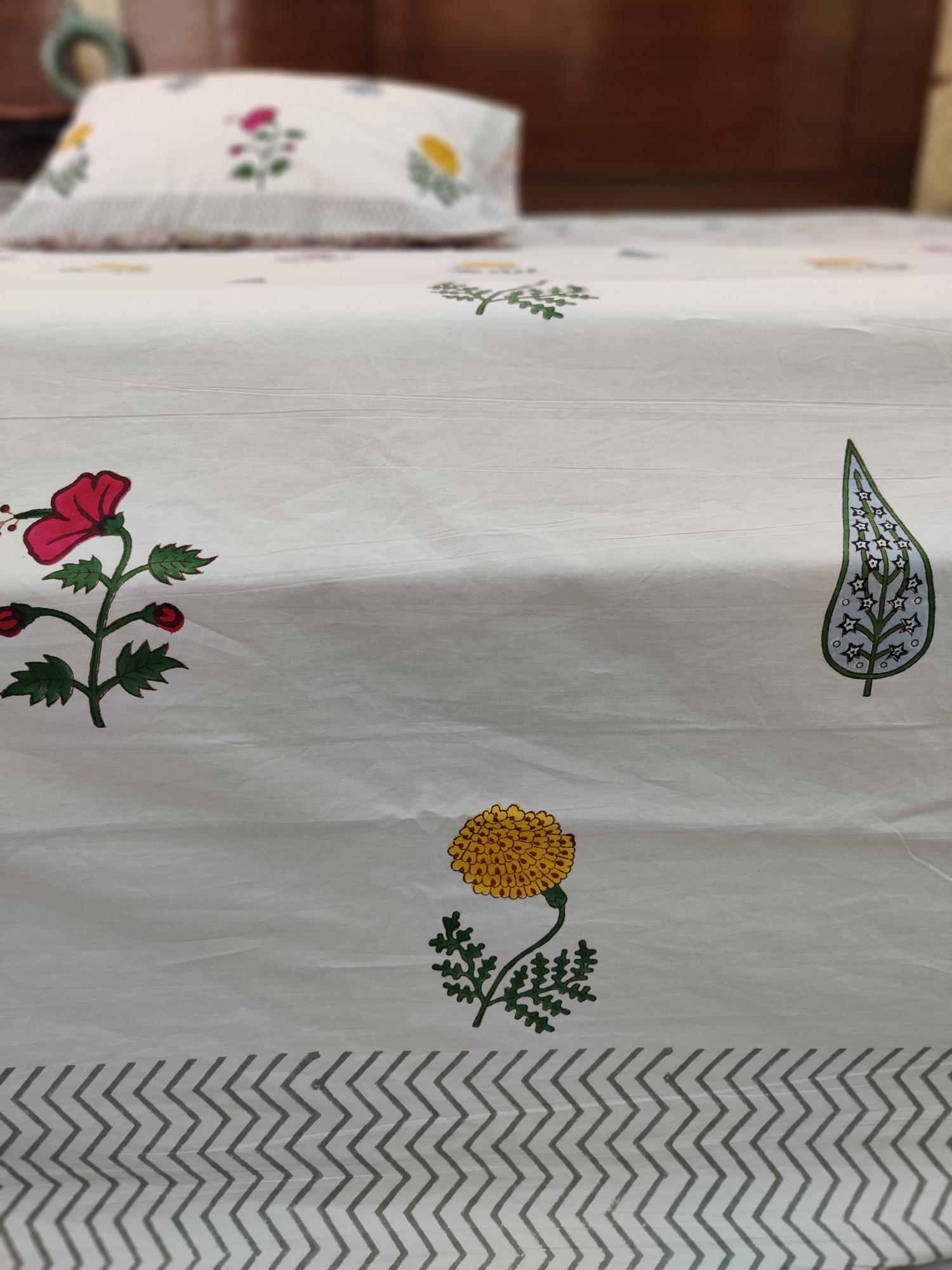 Jaipuri Block Print Bedsheet - Tropical Handblock Hand Block Print Cotton King Size