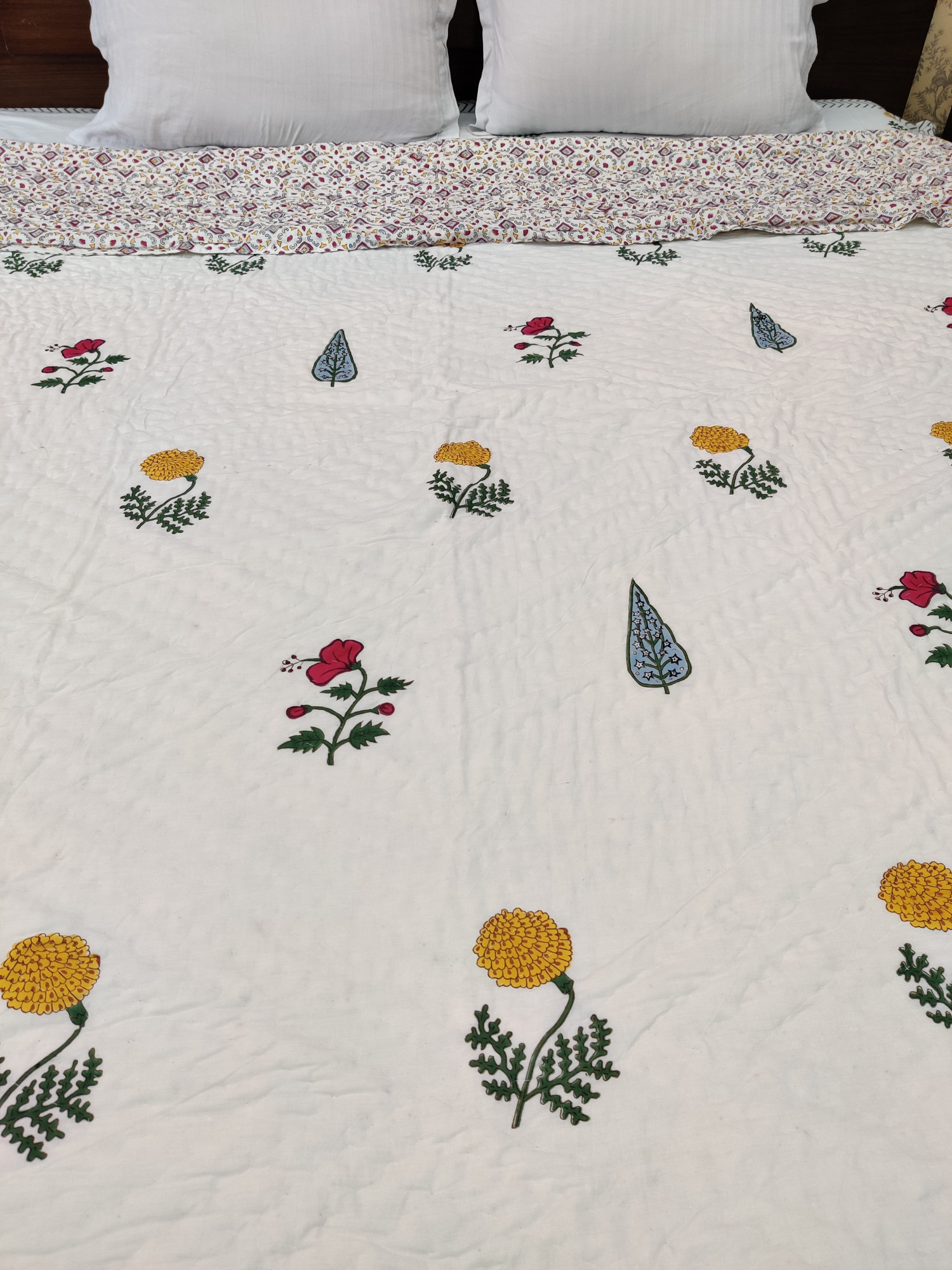 Hand Block Print Mulmul Quilt - Tropical Handblock Soft Jaipuri Razai Double
