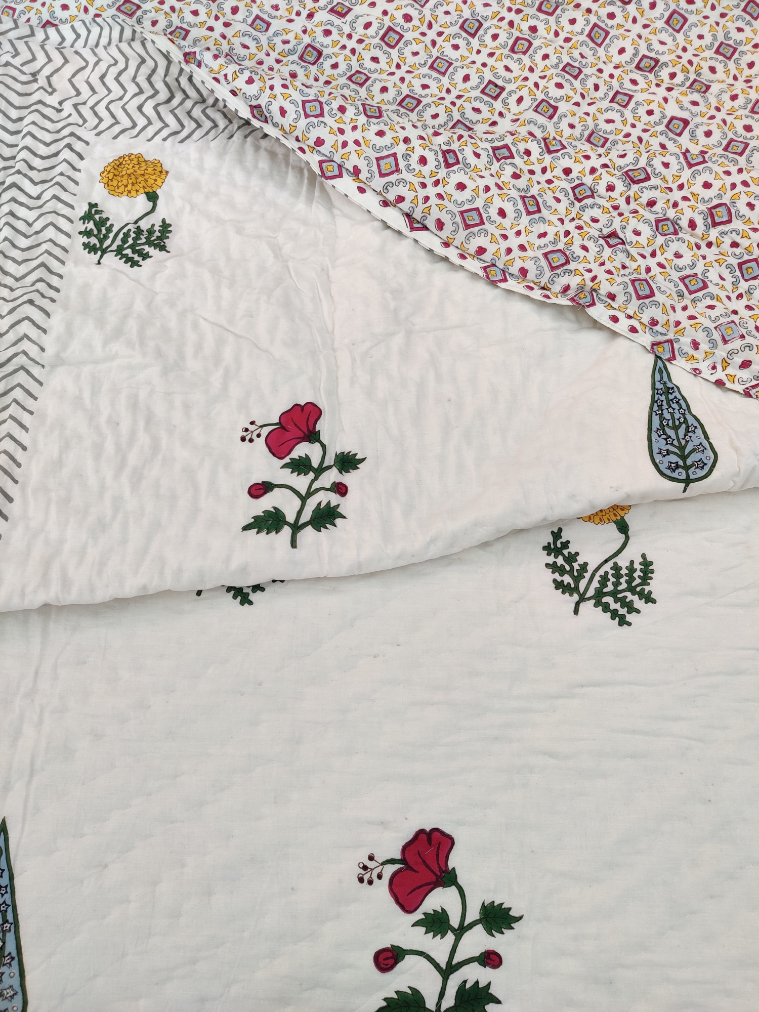 Hand Block Print Mulmul Quilt - Tropical Handblock Soft Jaipuri Razai Double