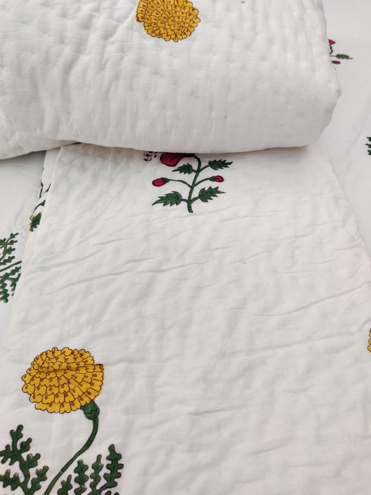 Hand Block Print Mulmul Quilt - Tropical Handblock Soft Jaipuri Razai Double