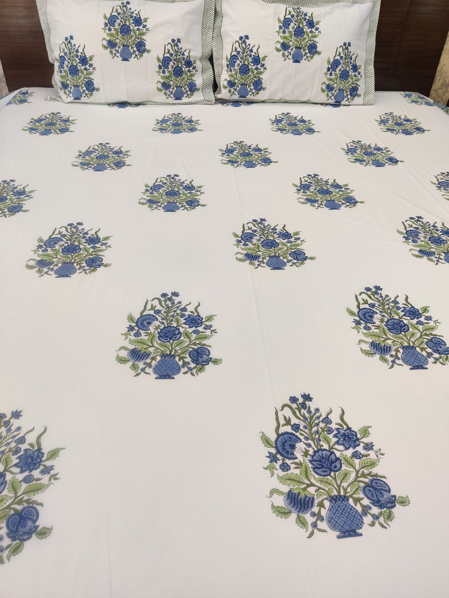 Jaipuri Block Print Bedsheet - Guldasta Hand Block Print Cotton King Size