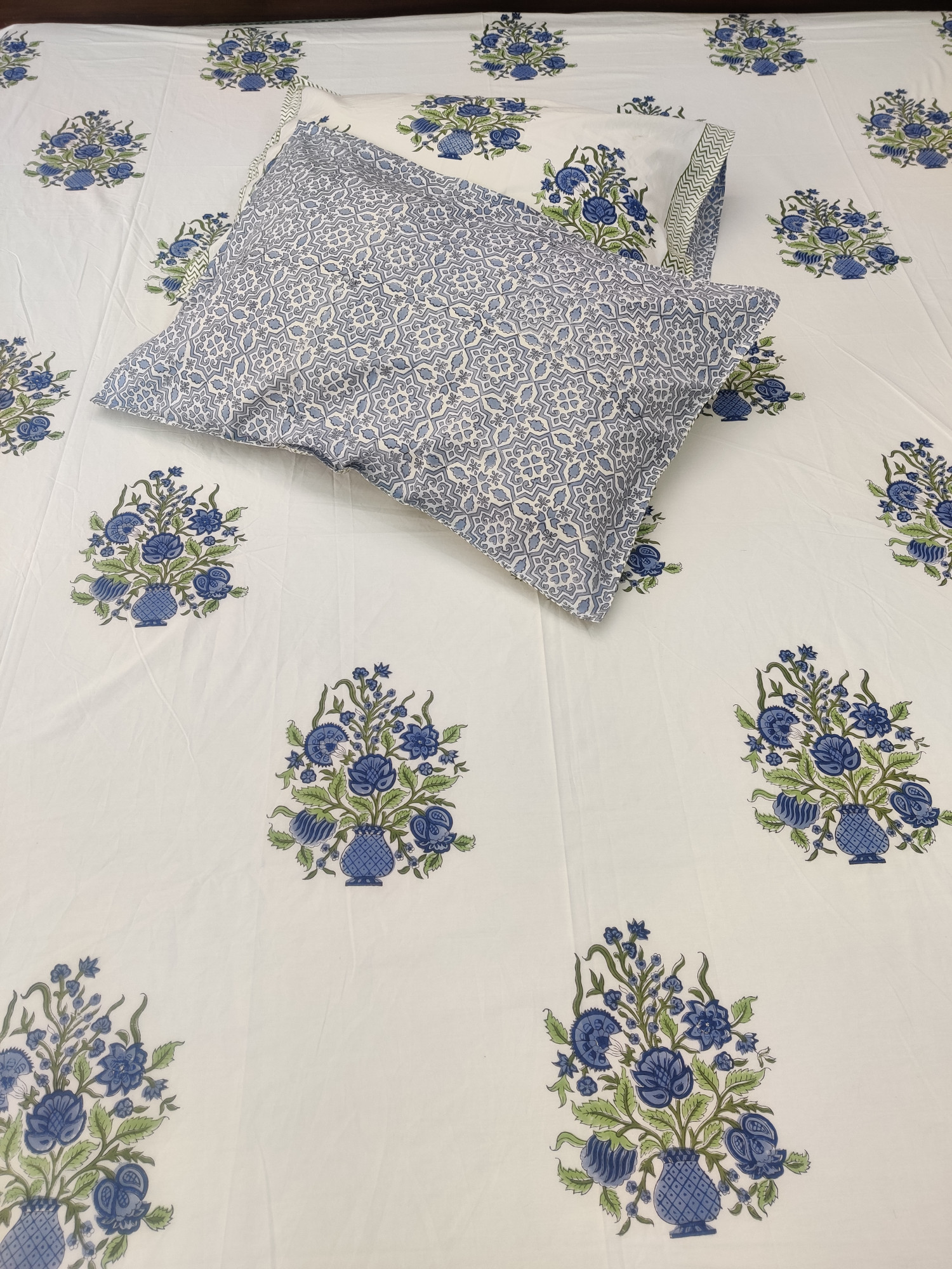 Jaipuri Block Print Bedsheet - Guldasta Hand Block Print Cotton King Size