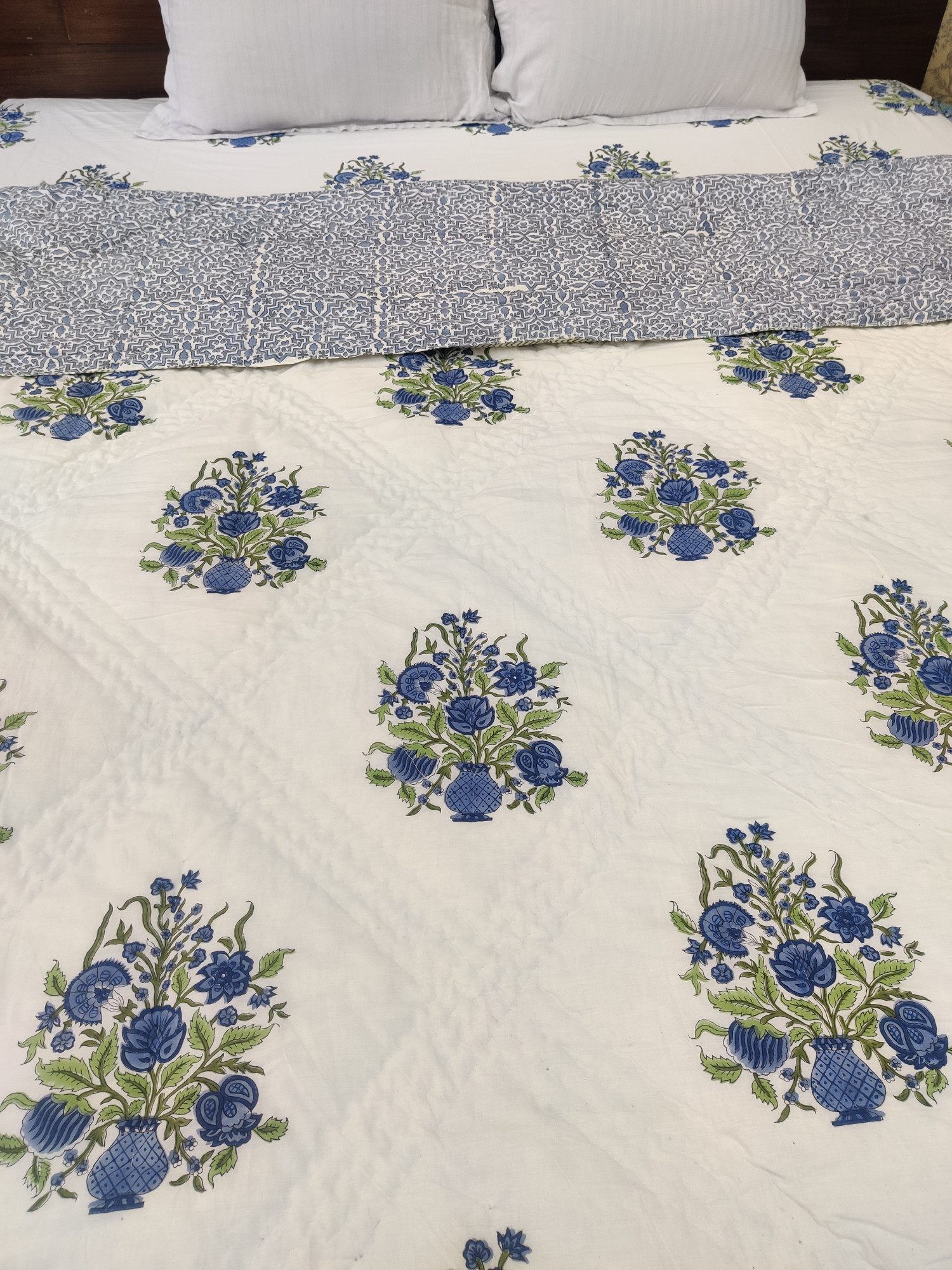 Hand Block Print Mulmul Quilt - Guldasta Soft Jaipuri Razai Double