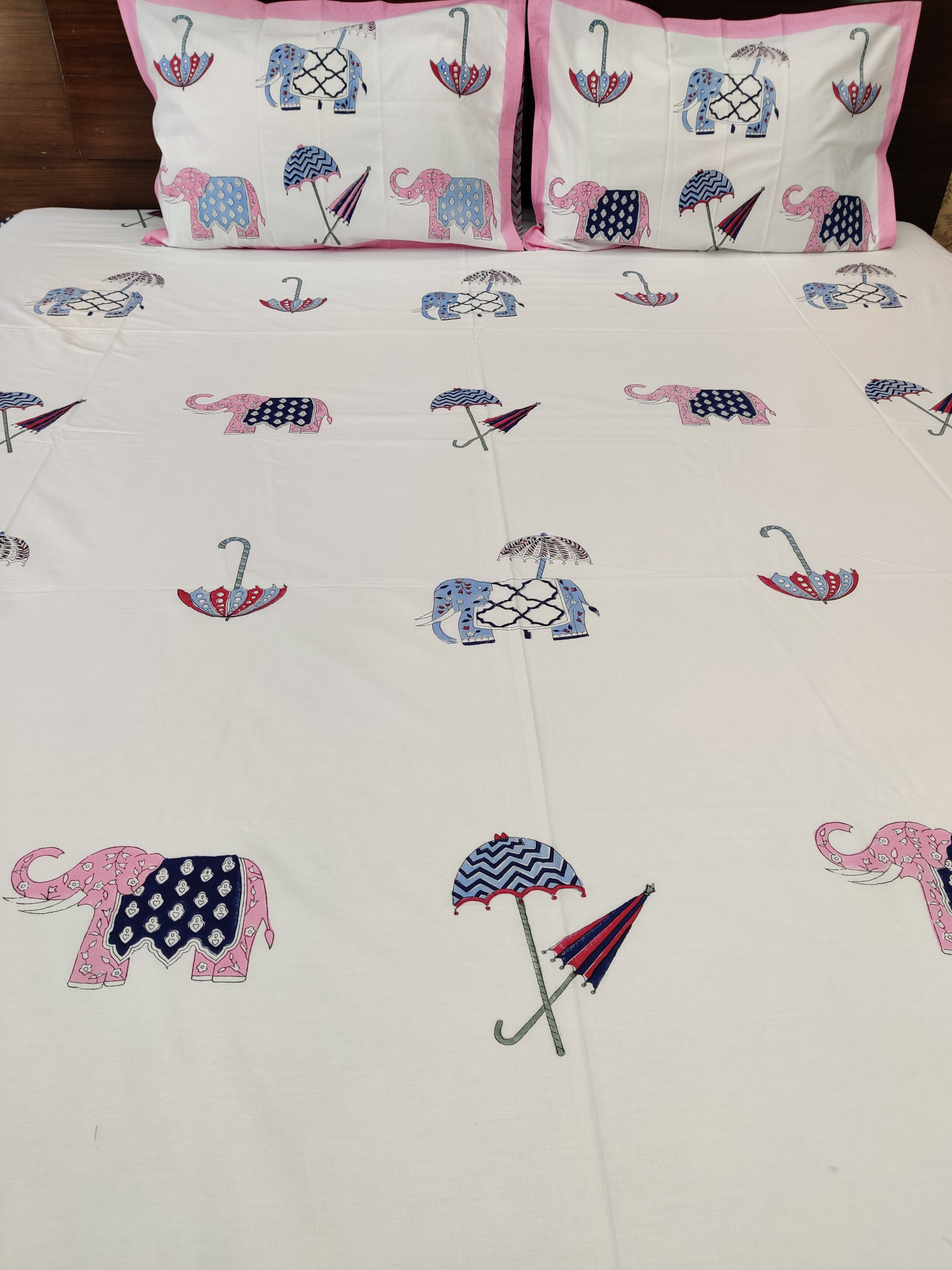 Jaipuri Block Print Bedsheet - Chatri Haathi Hand Block Print Cotton King Size