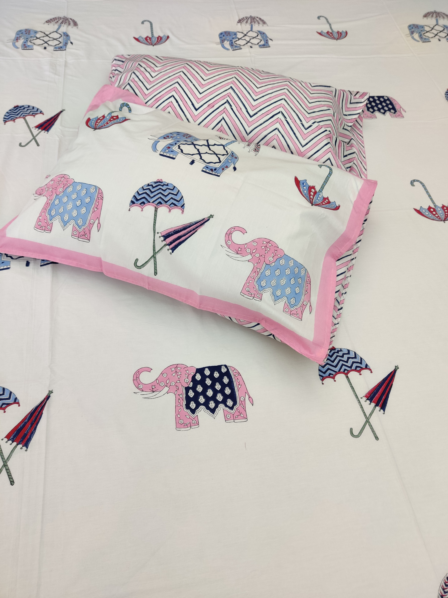 Jaipuri Block Print Bedsheet - Chatri Haathi Hand Block Print Cotton King Size
