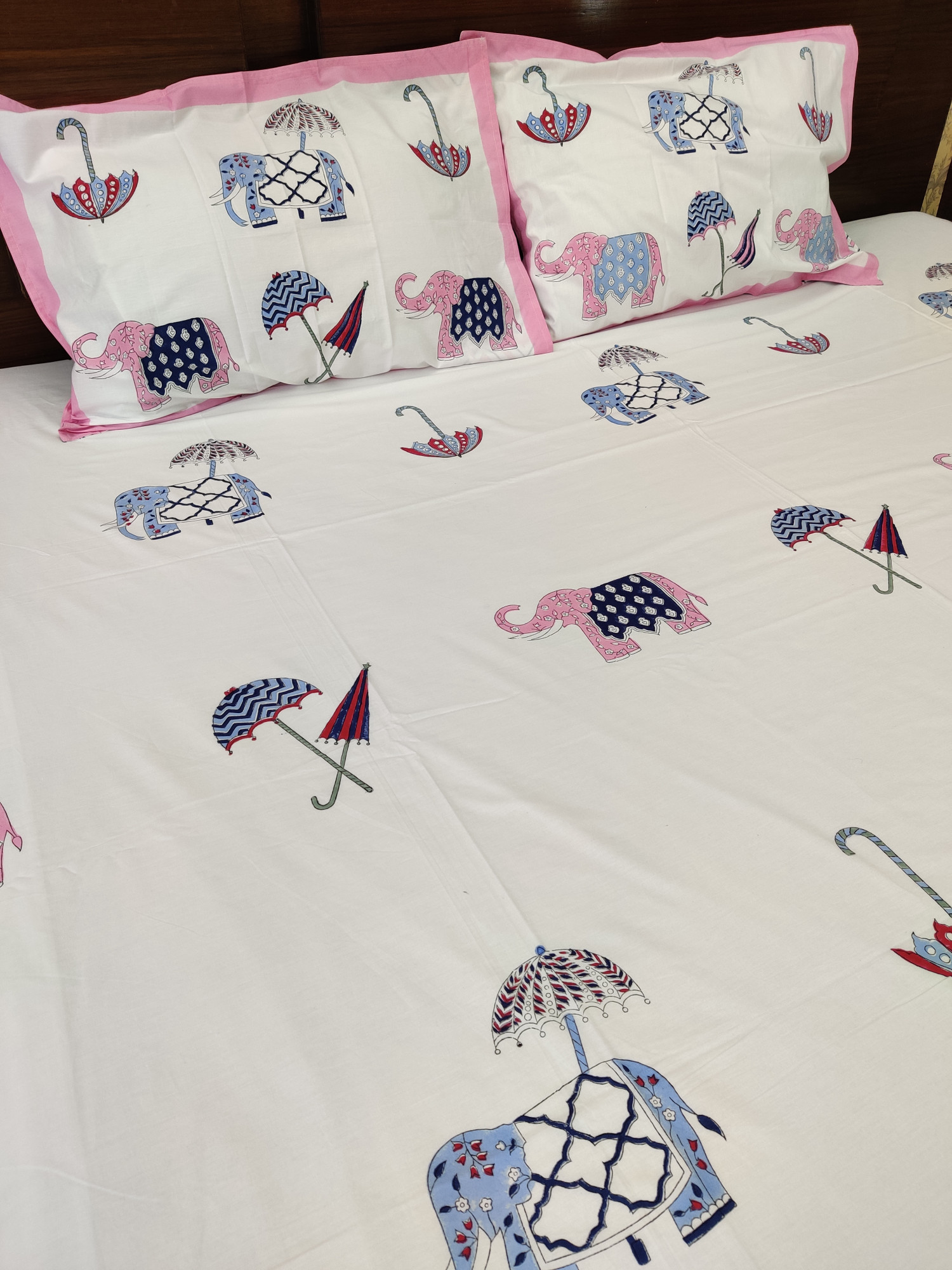 Jaipuri Block Print Bedsheet - Chatri Haathi Hand Block Print Cotton King Size