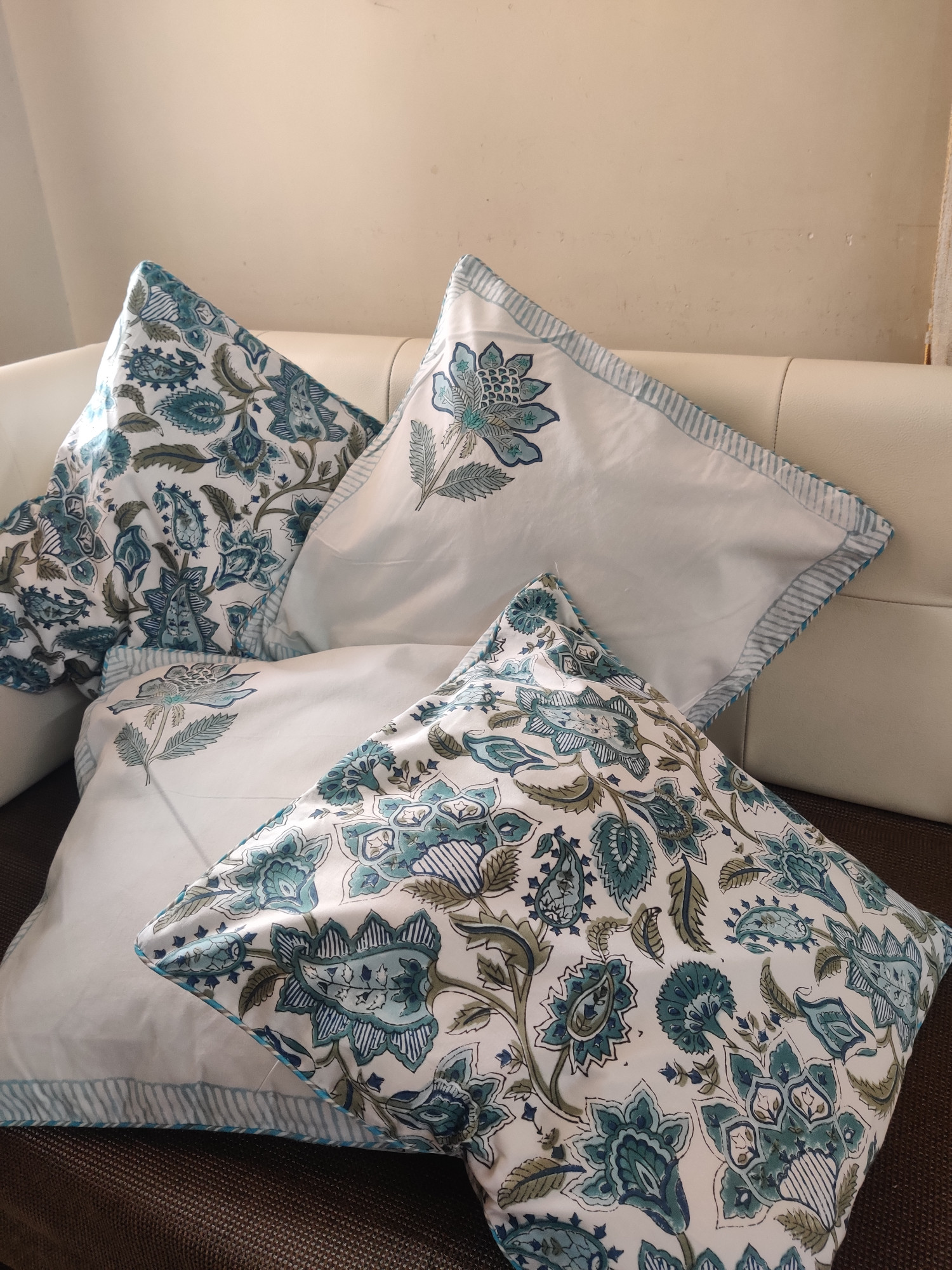 Block Print Cushion Cover - Blue Jaal Hand Block Print Premium Cotton 16x16 Pack of 5