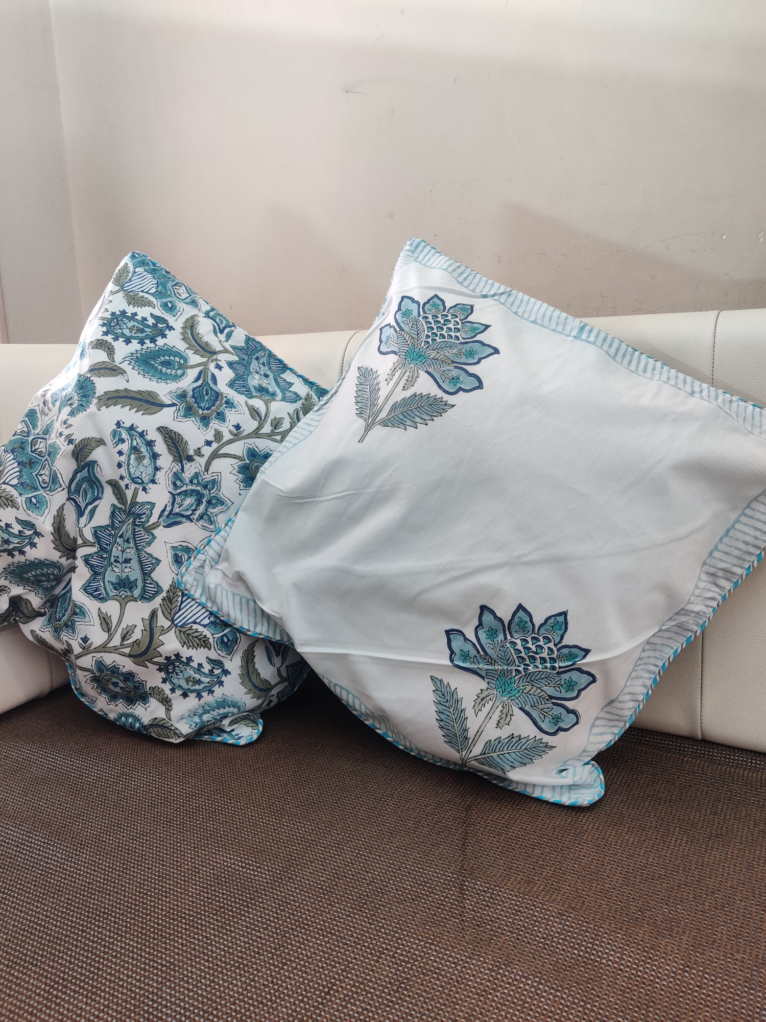 Block Print Cushion Cover - Blue Jaal Hand Block Print Premium Cotton 16x16 Pack of 5