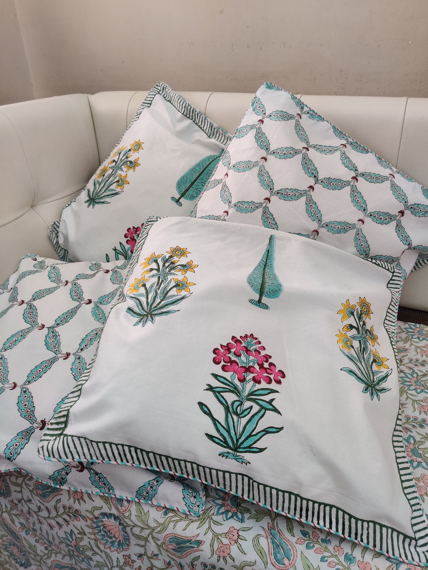 Block Print Cushion Cover - Multiblock Blockprint Hand Block Print Premium Cotton 16x16 Pack of 5