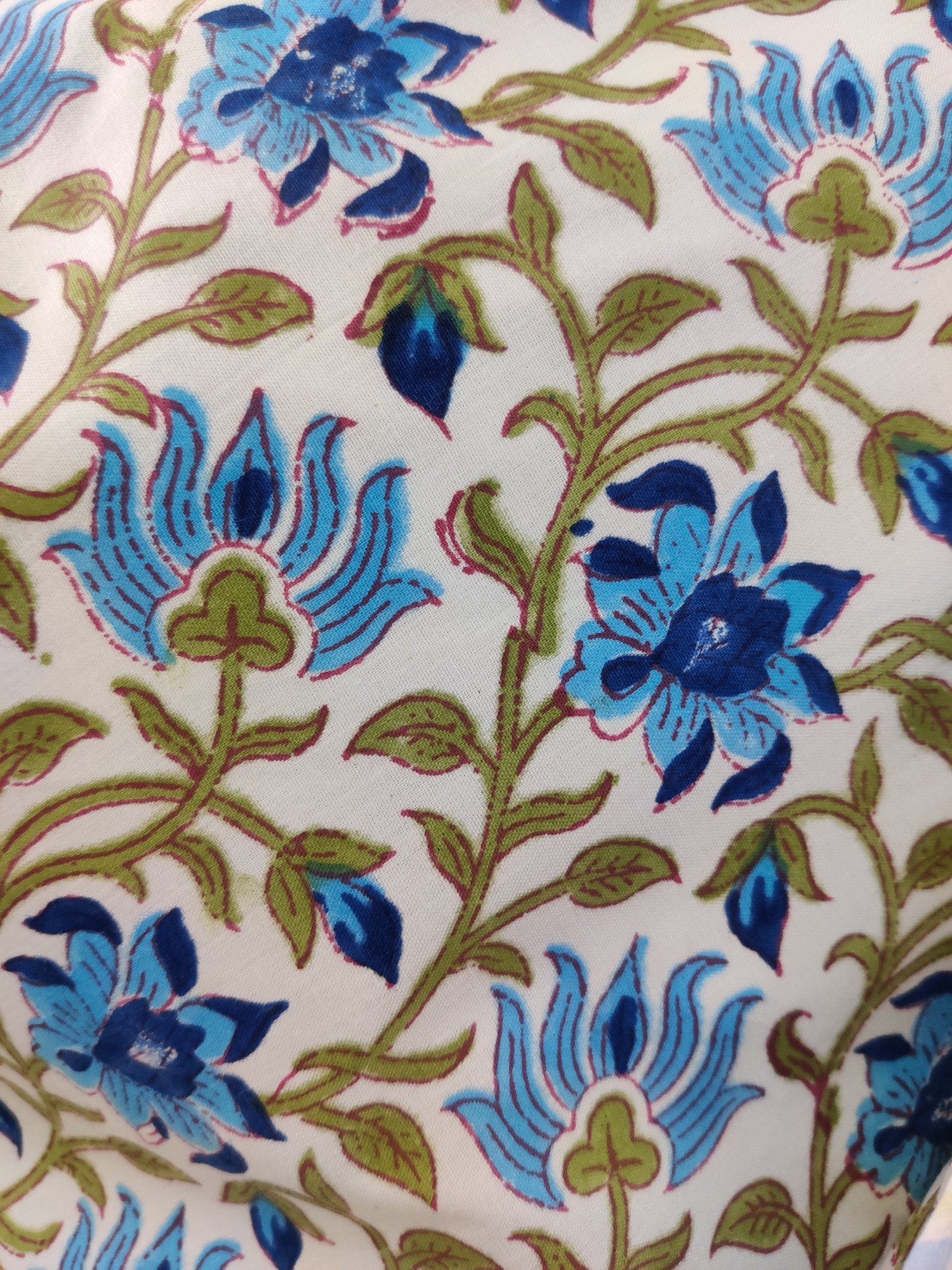 Block Print Cushion Cover - Bluish Bloomer Hand Block Print Premium Cotton 16x16 Pack of 5