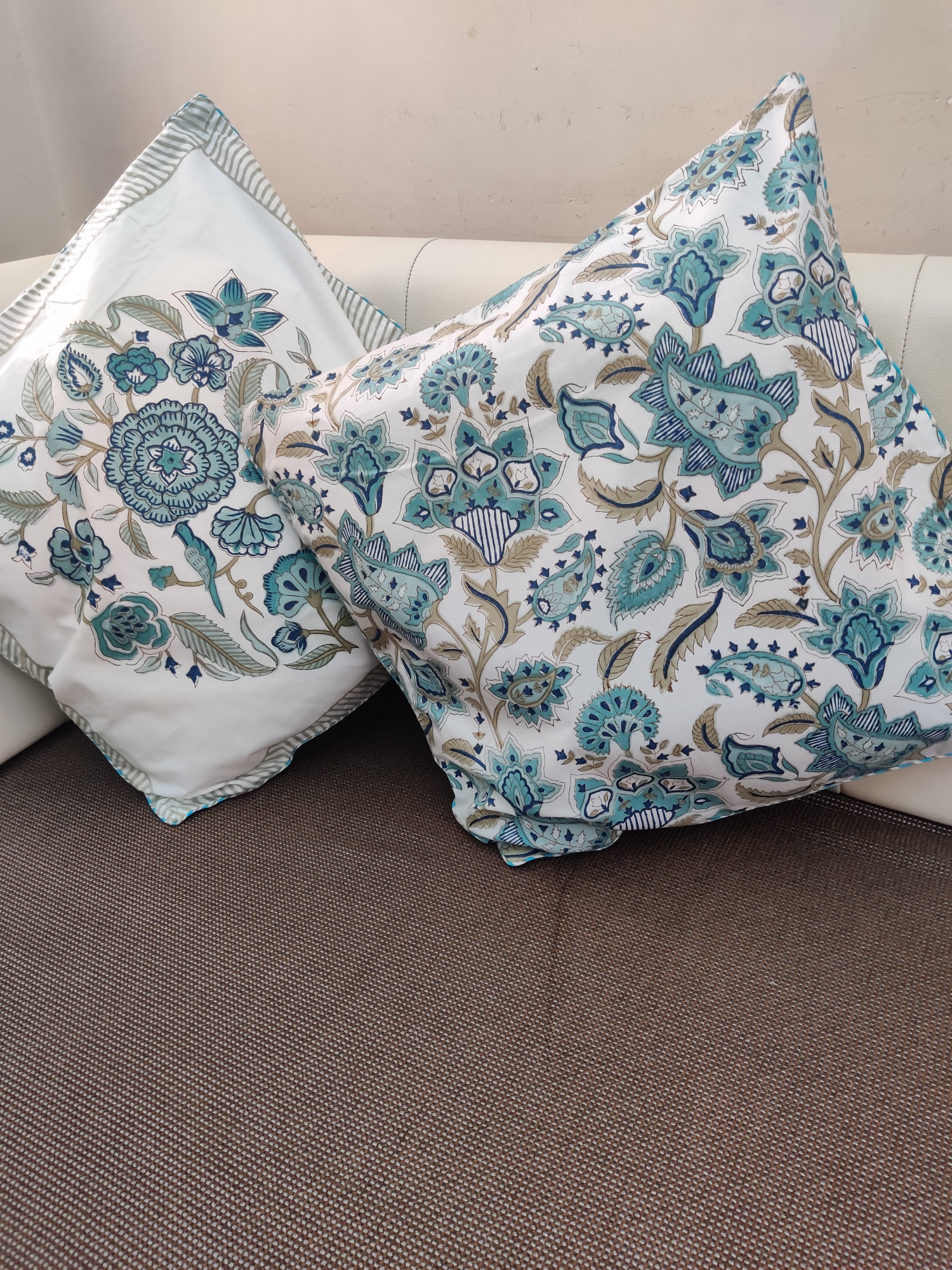 Block Print Cushion Cover - Heather Hand Block Print Premium Cotton 16x16 Pack of 5