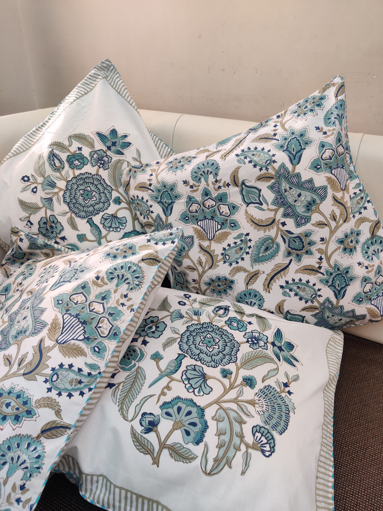 Block Print Cushion Cover - Heather Hand Block Print Premium Cotton 16x16 Pack of 5