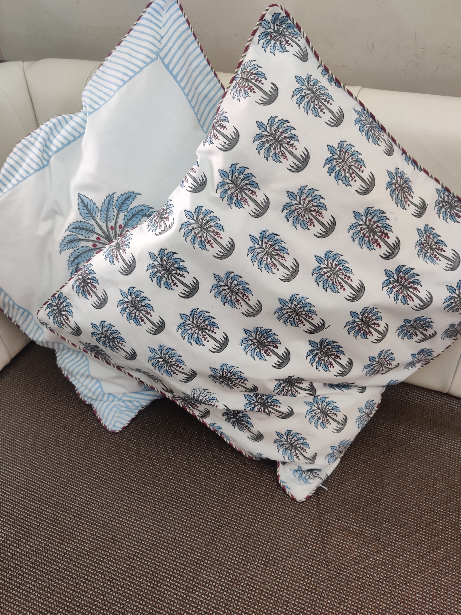Block Print Cushion Cover - Pine Hand Block Print Premium Cotton 16x16 Pack of 5