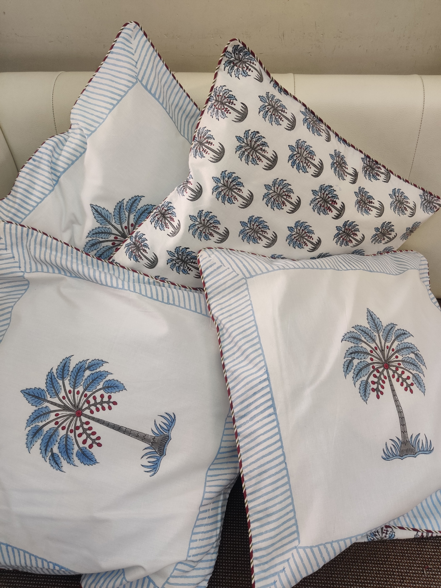 Block Print Cushion Cover - Pine Hand Block Print Premium Cotton 16x16 Pack of 5