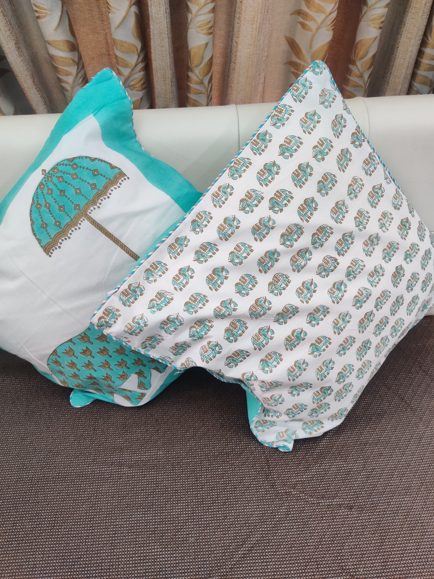 Block Print Cushion Cover - Haathi Hand Block Print Premium Cotton 16x16 Pack of 5