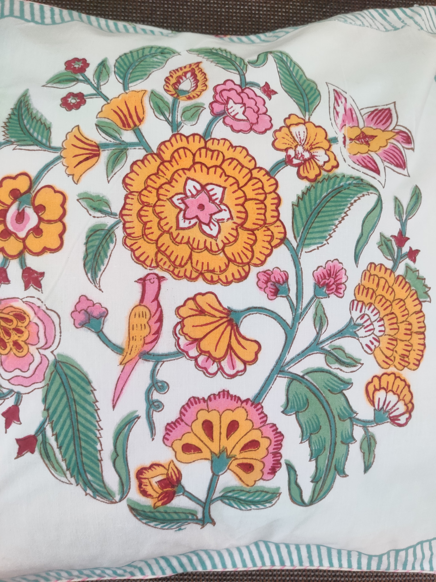 Block Print Cushion Cover - Yellow Mughal Hand Block Print Premium Cotton 16x16 Pack of 5