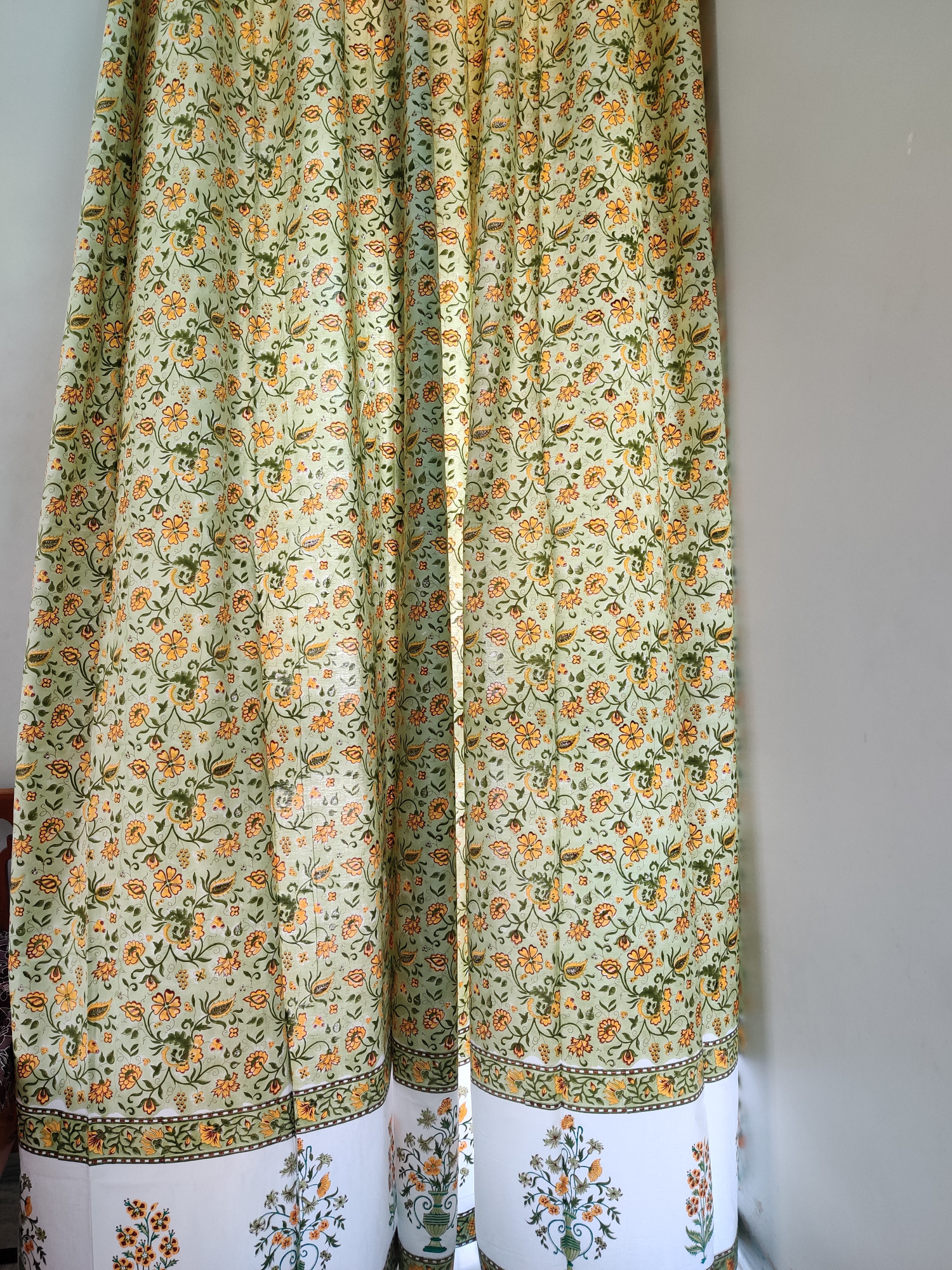 Block Print Curtain - Yellow Jaal Hand Block Print 100% Cotton Jaipuri (Pack of 2)