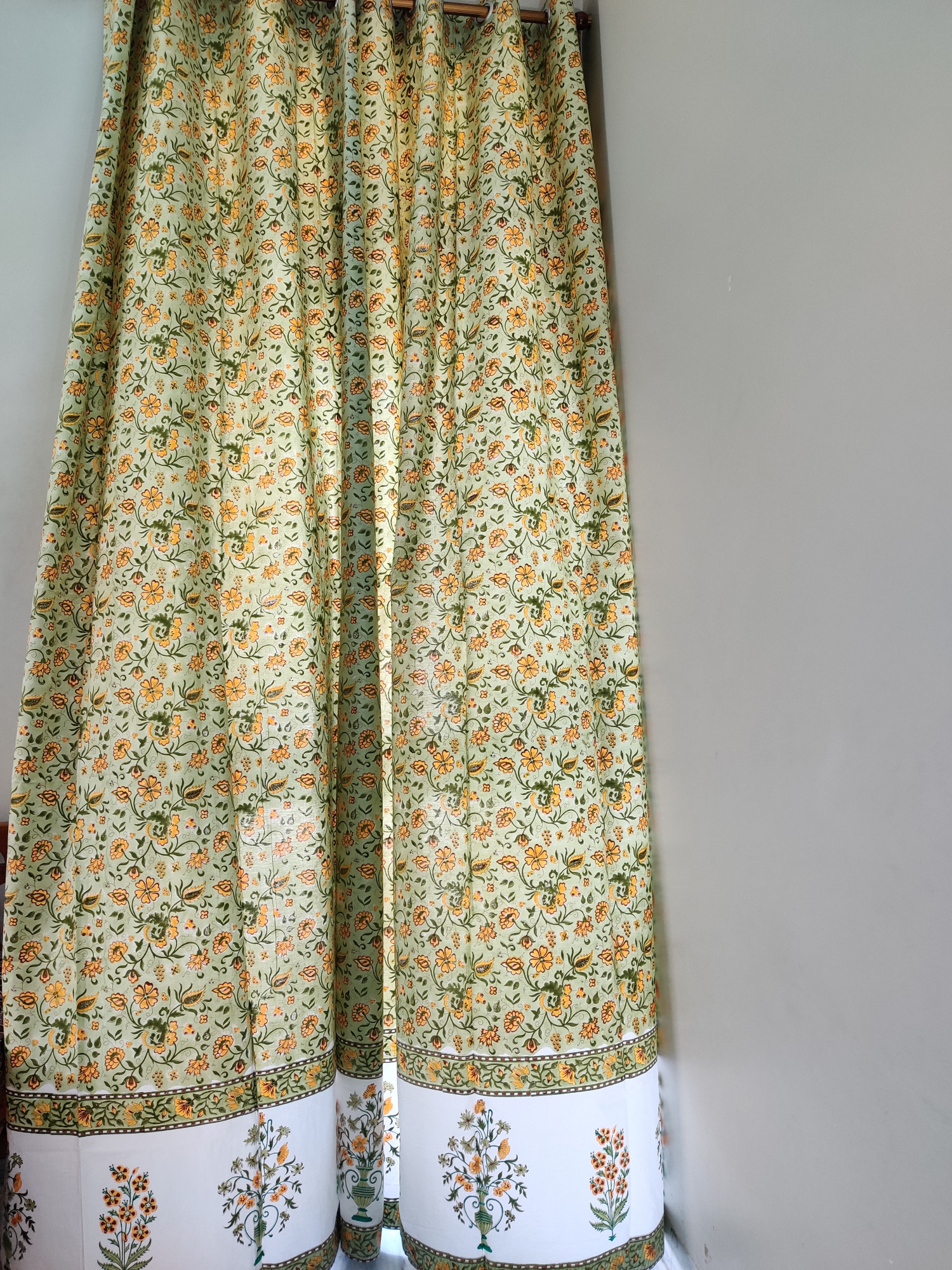 Block Print Curtain - Yellow Jaal Hand Block Print 100% Cotton Jaipuri (Pack of 2)