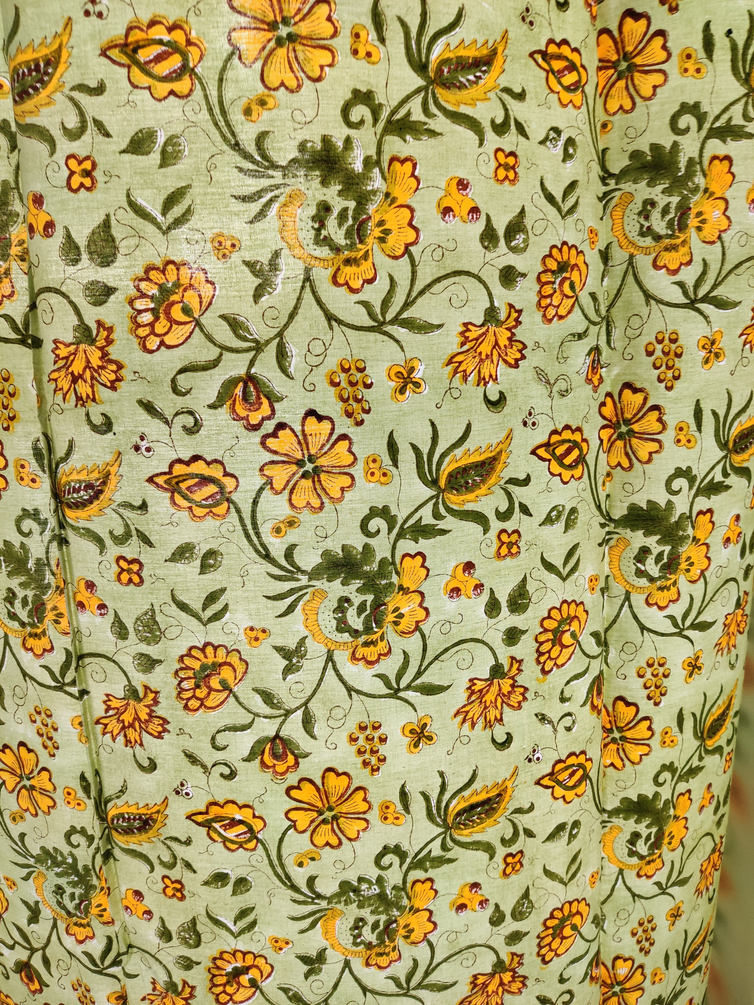 Block Print Curtain - Yellow Jaal Hand Block Print 100% Cotton Jaipuri (Pack of 2)
