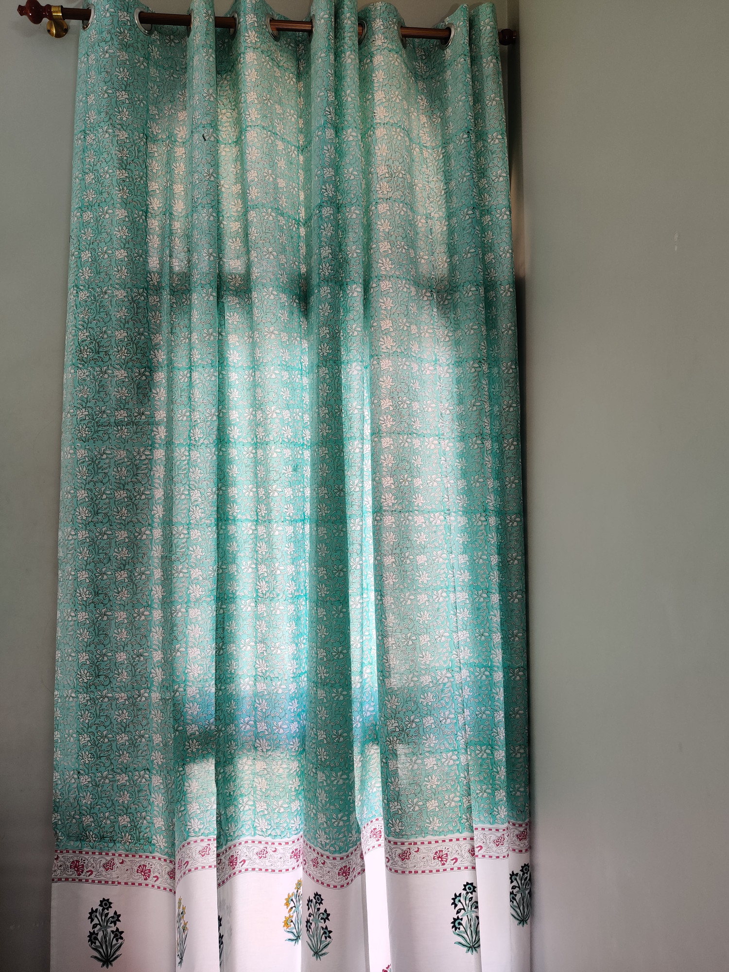 Block Print Curtain - Mughal Garden Hand Block Print 100% Cotton Jaipuri (Pack of 2)