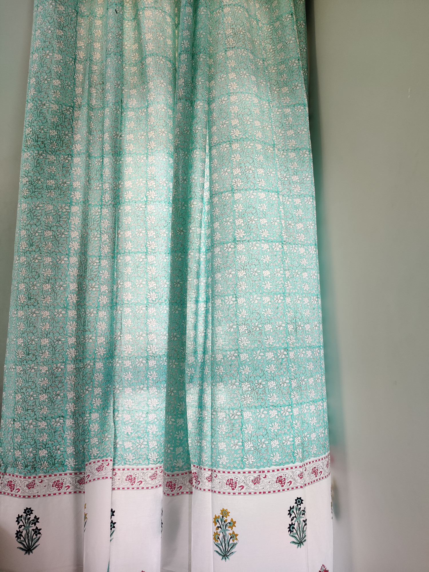Block Print Curtain - Mughal Garden Hand Block Print 100% Cotton Jaipuri (Pack of 2)