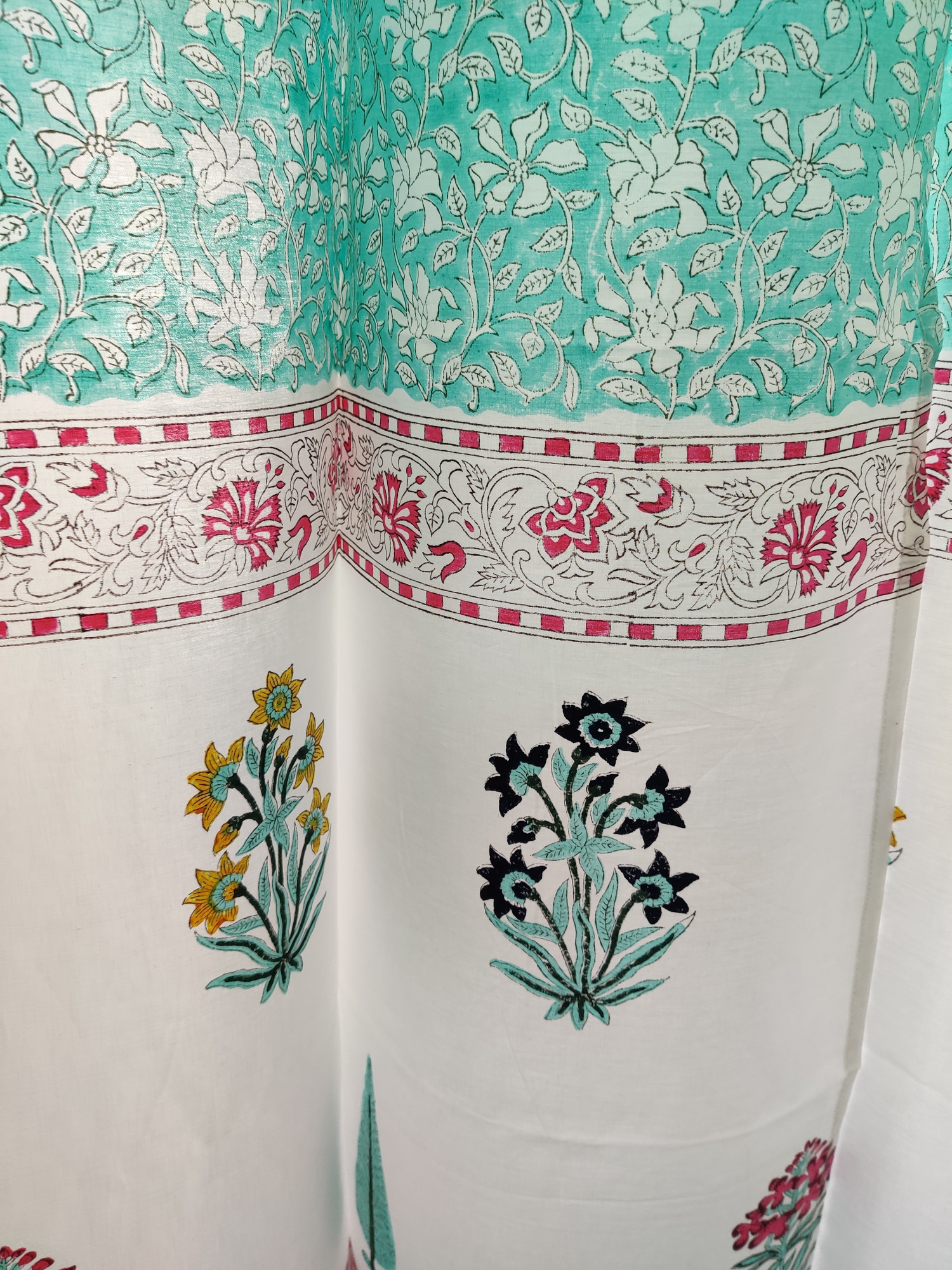 Block Print Curtain - Mughal Garden Hand Block Print 100% Cotton Jaipuri (Pack of 2)
