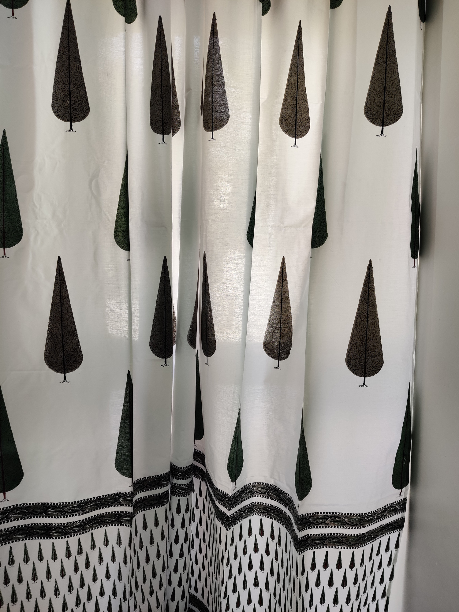 Block Print Curtain - Tropical Fern Hand Block Print 100% Cotton Jaipuri (Pack of 2)