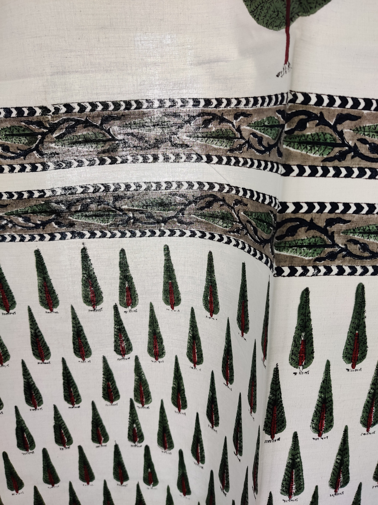 Block Print Curtain - Tropical Fern Hand Block Print 100% Cotton Jaipuri (Pack of 2)