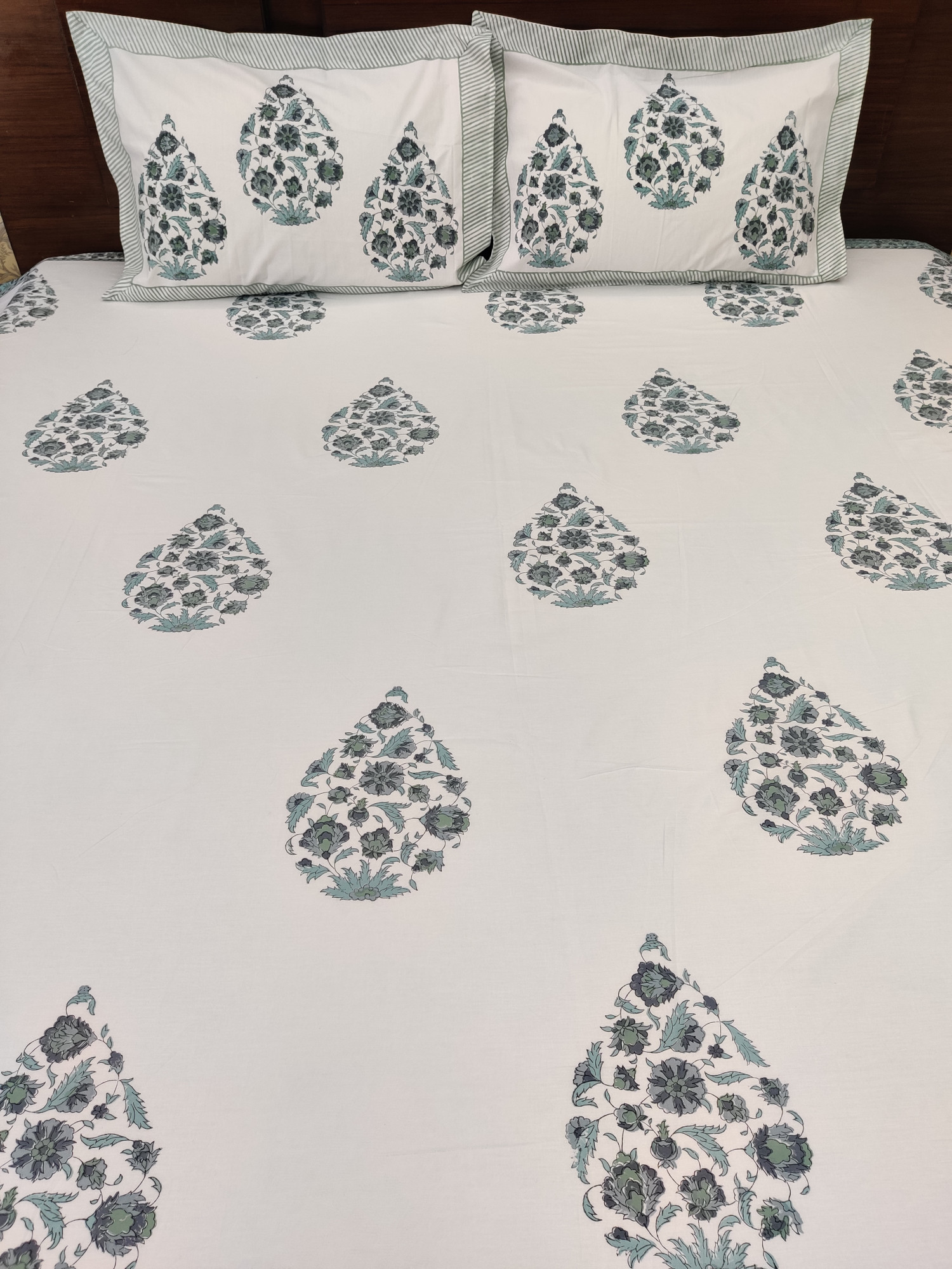 Jaipuri Block Print Bedsheet - Grey Floral Boota Hand Block Print Cotton King Size
