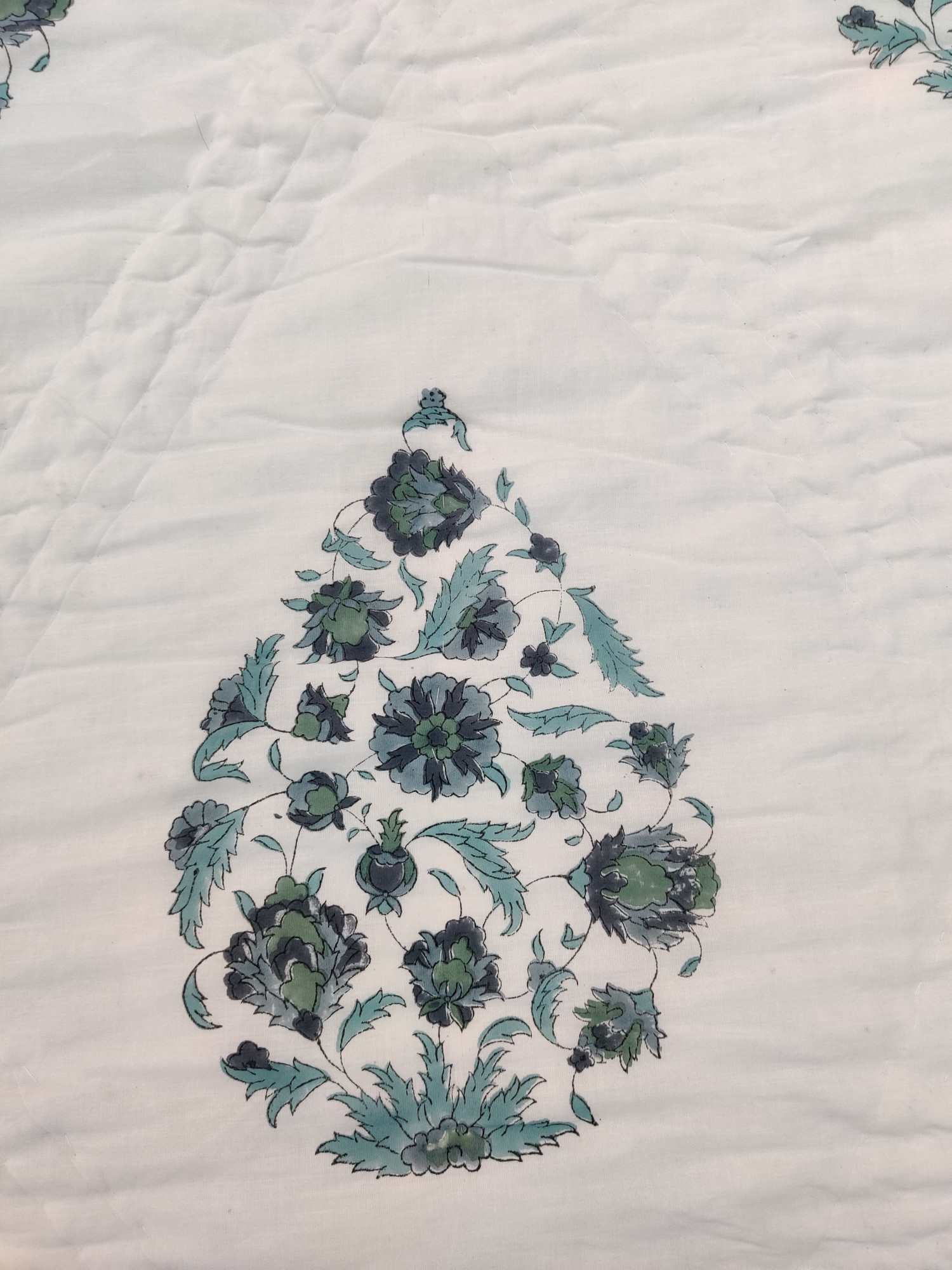 Hand Block Print Mulmul Quilt - Grey Floral Boota Premium Soft Jaipuri Razai Double
