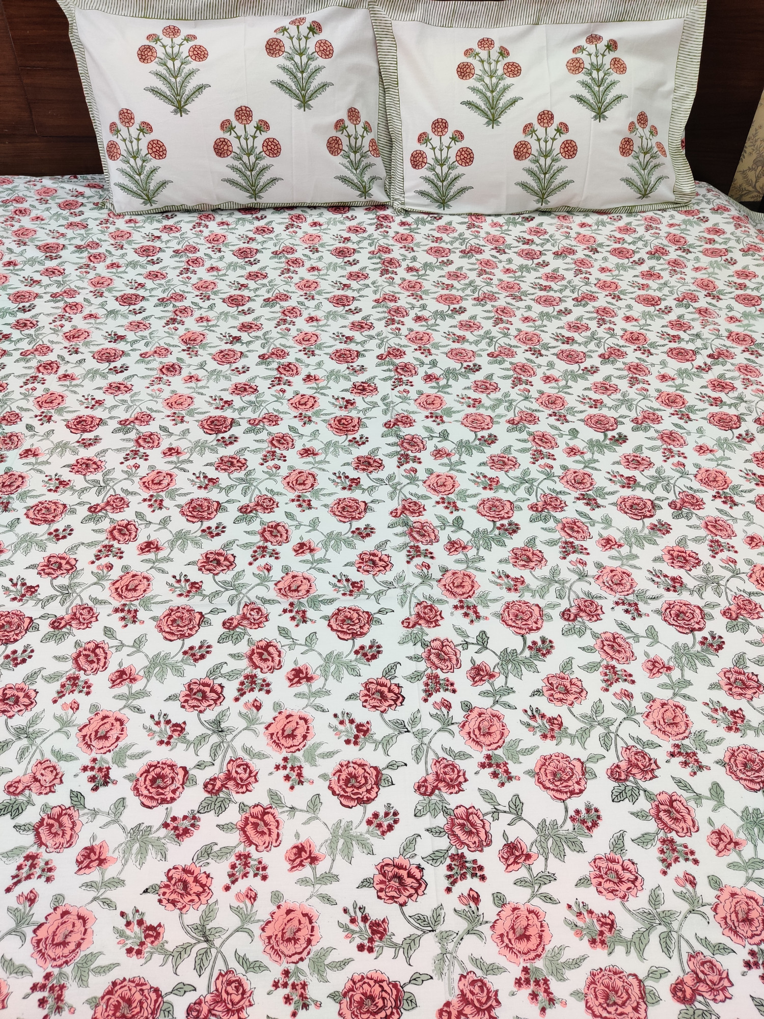 Jaipuri Block Print Bedsheet - Pink Jaal Hand Block Print Cotton King Size