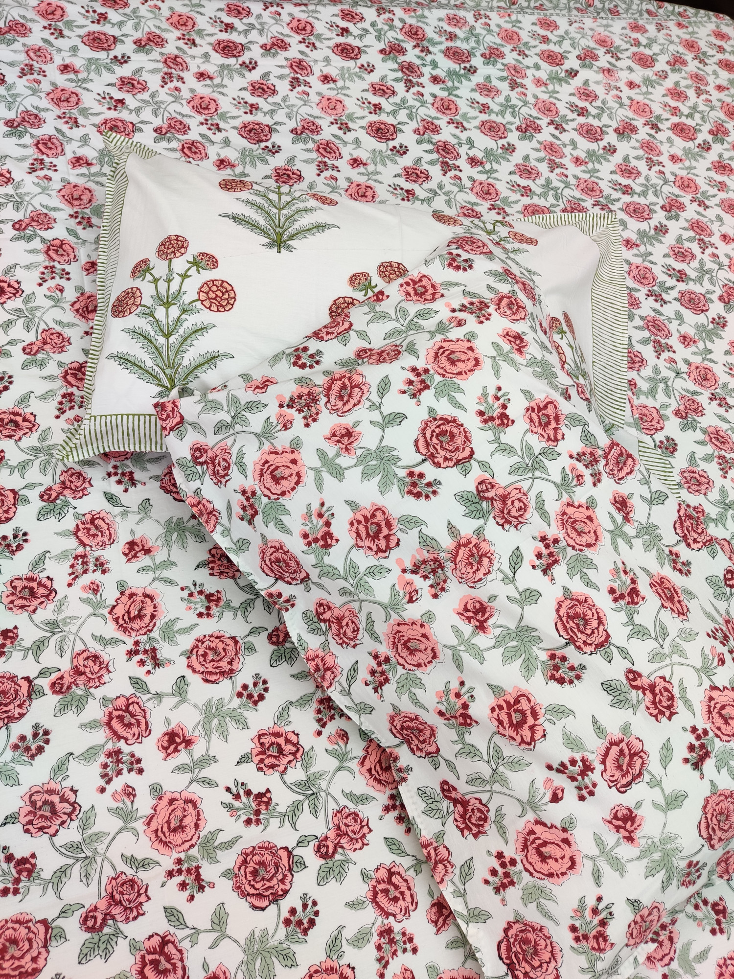 Jaipuri Block Print Bedsheet - Pink Jaal Hand Block Print Cotton King Size