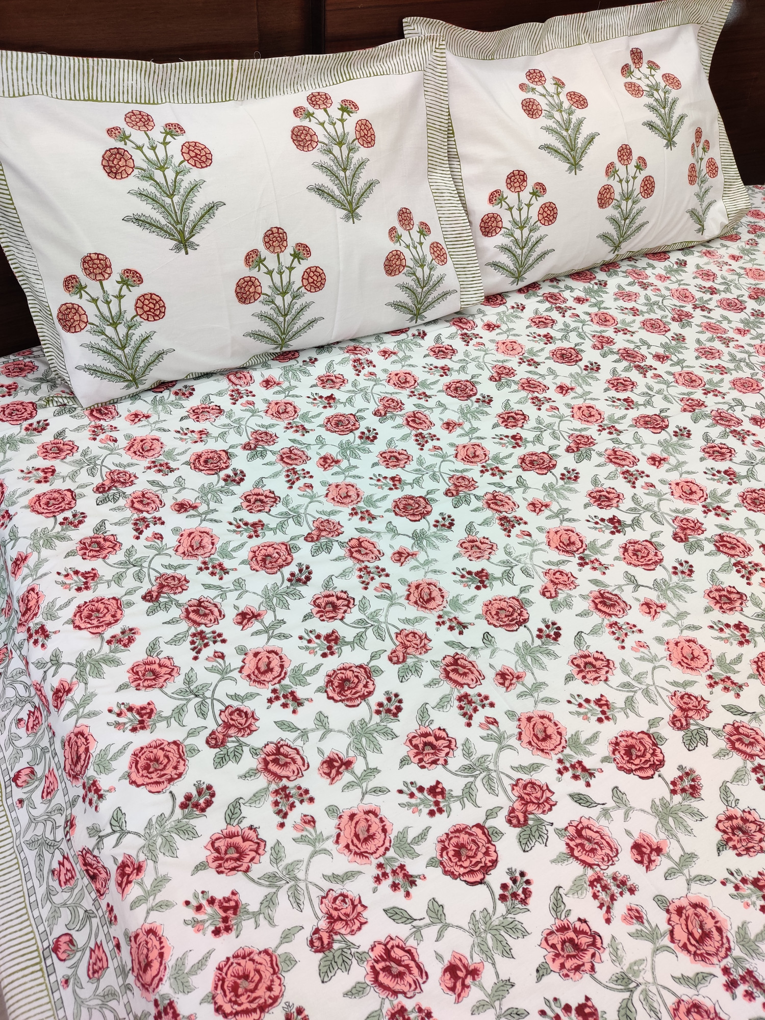 Jaipuri Block Print Bedsheet - Pink Jaal Hand Block Print Cotton King Size