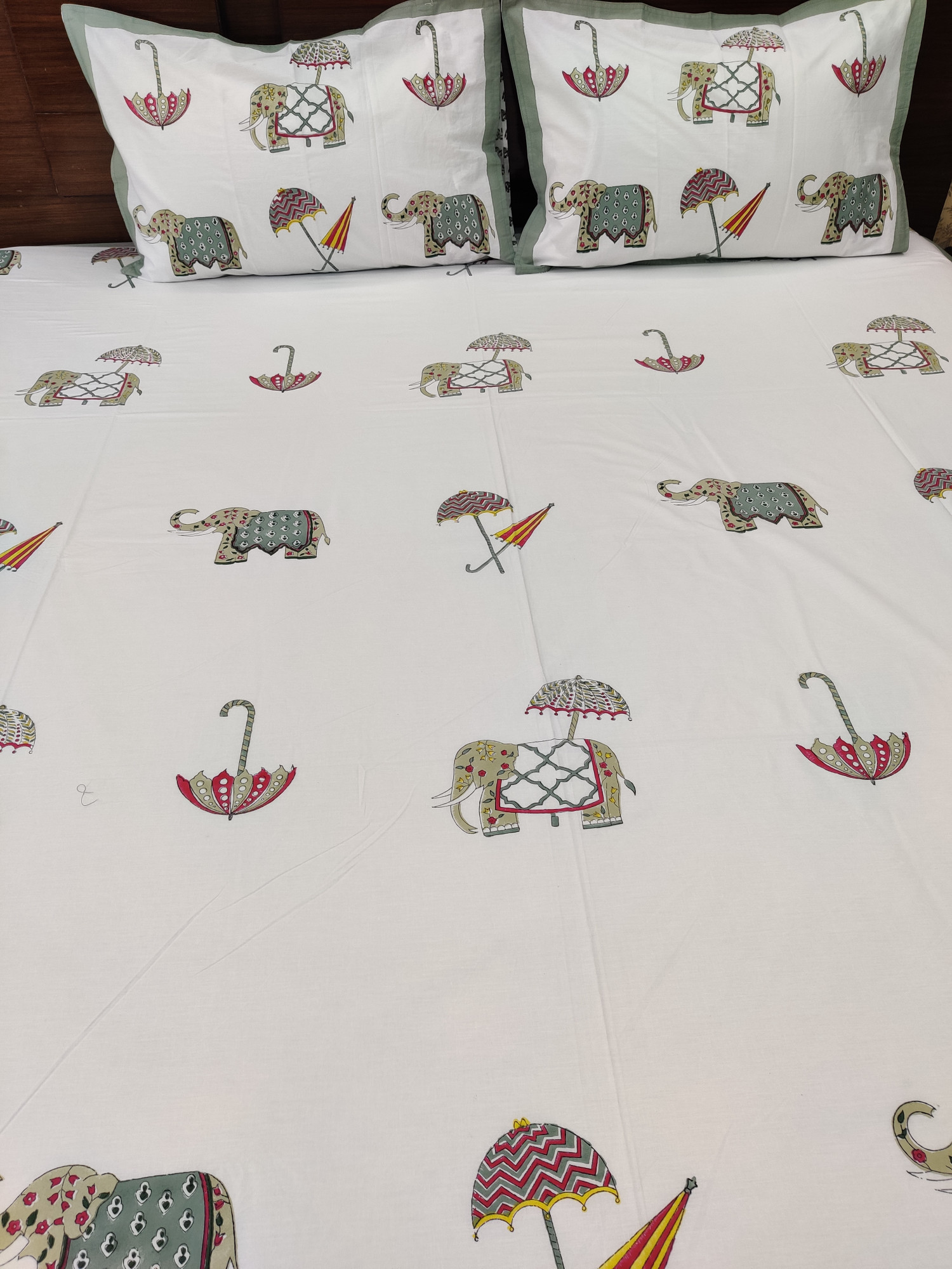 Jaipuri Block Print Bedsheet - Multi Haathi Hand Block Print Cotton King Size