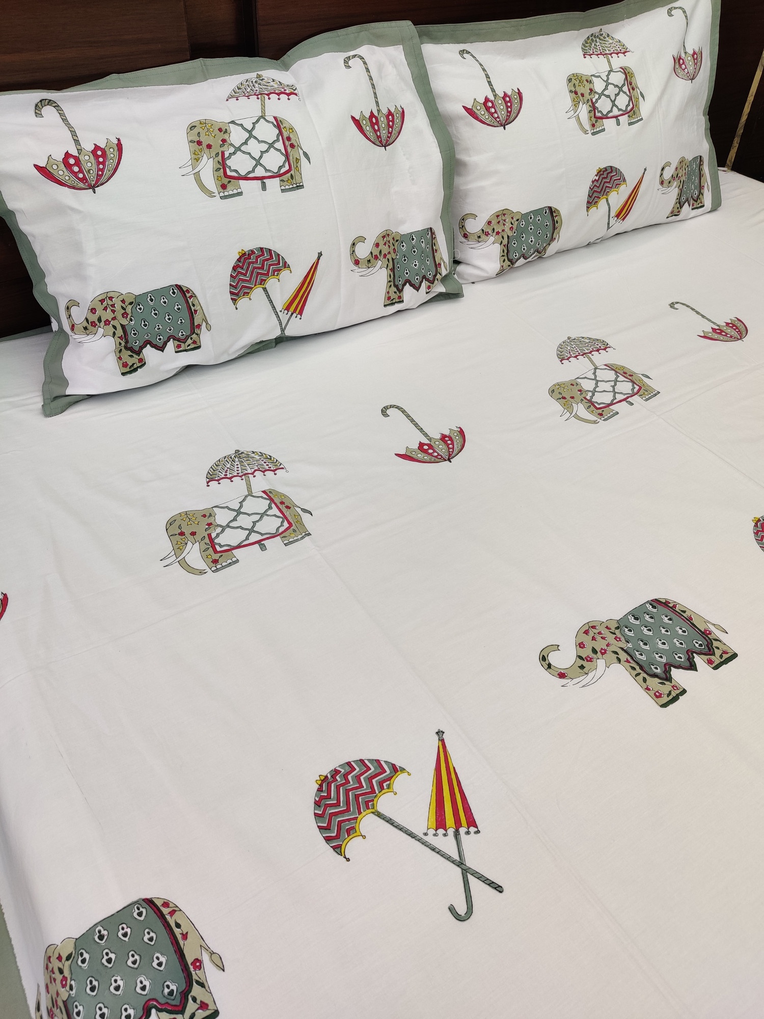 Jaipuri Block Print Bedsheet - Multi Haathi Hand Block Print Cotton King Size