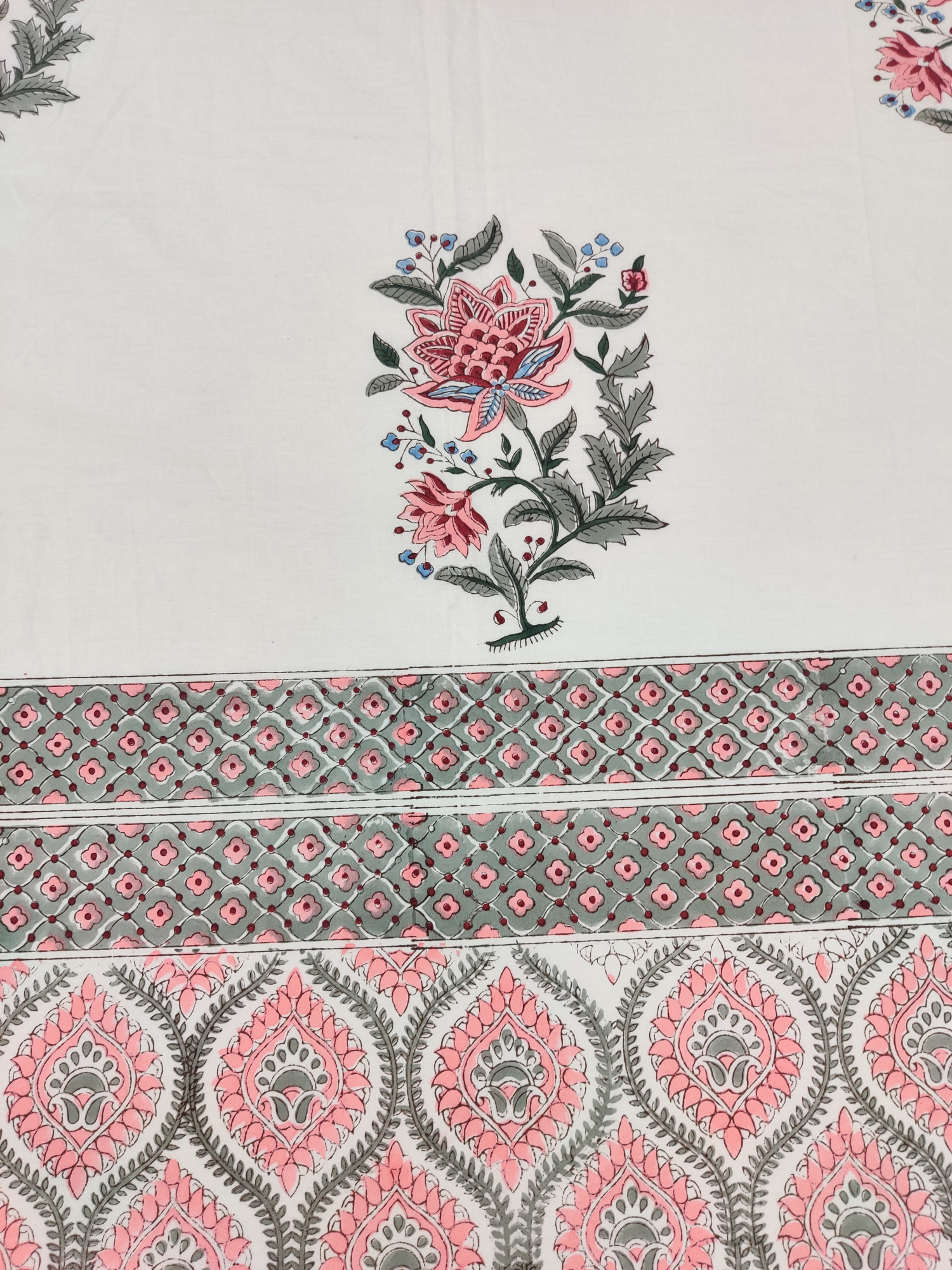 Jaipuri Block Print Bedsheet - Peach Boota Hand Block Print Cotton King Size