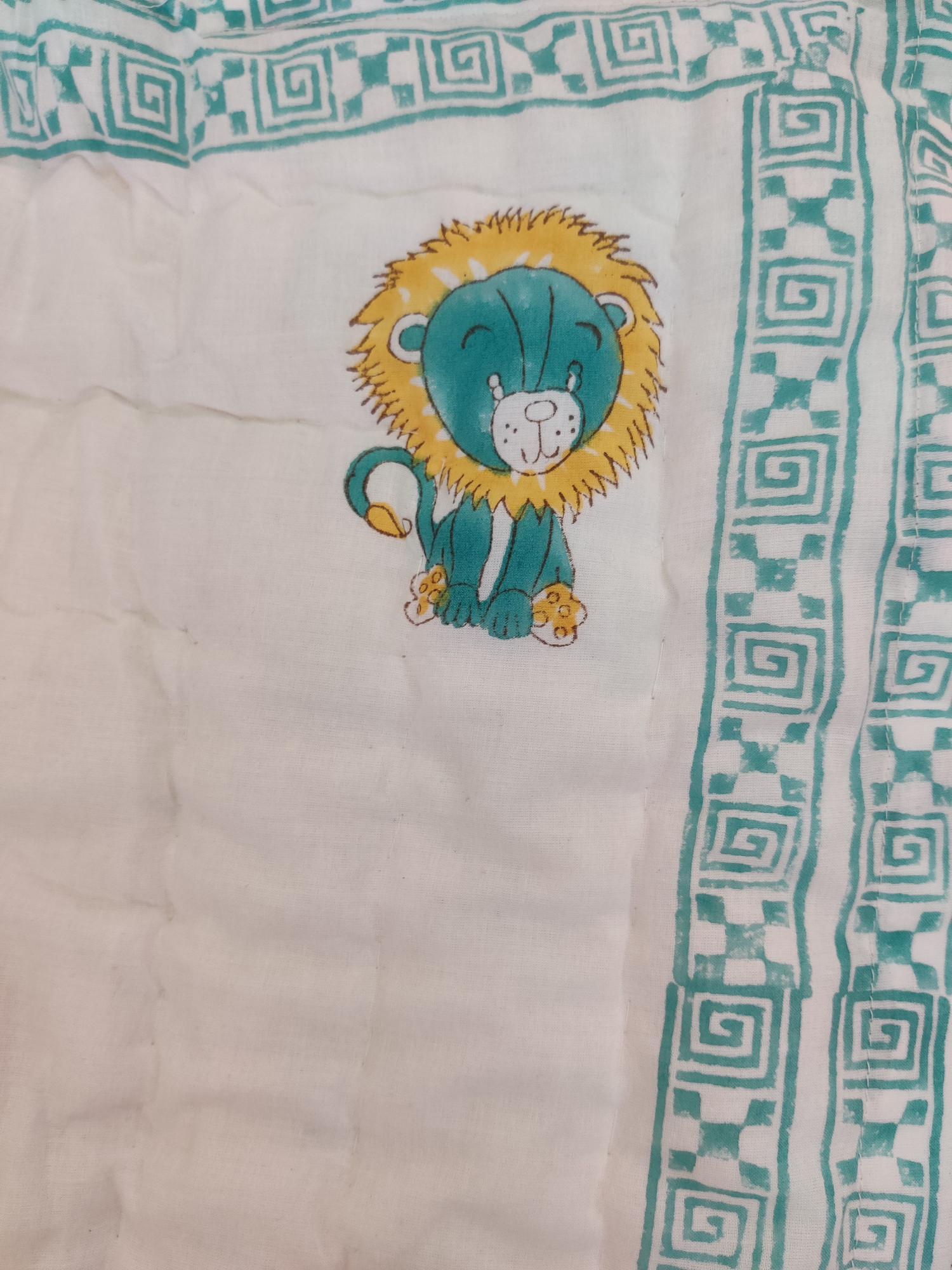 Hand Block Print Baby Quilt - yellow Lion Baby Jaipuri Cotton Razai